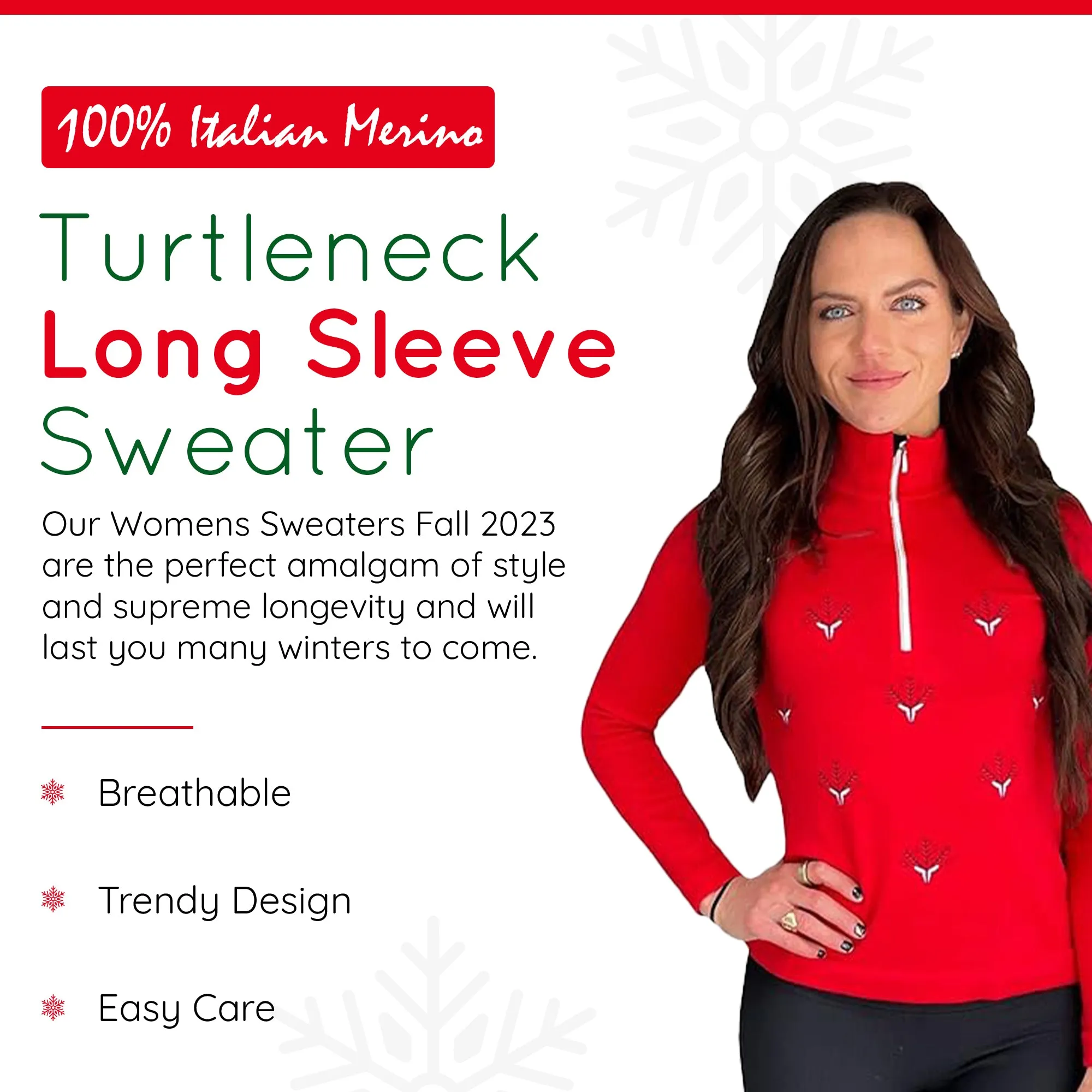 100% Italian Merino Wool SS Logo Red Sweater Half Zip Turtleneck sweater