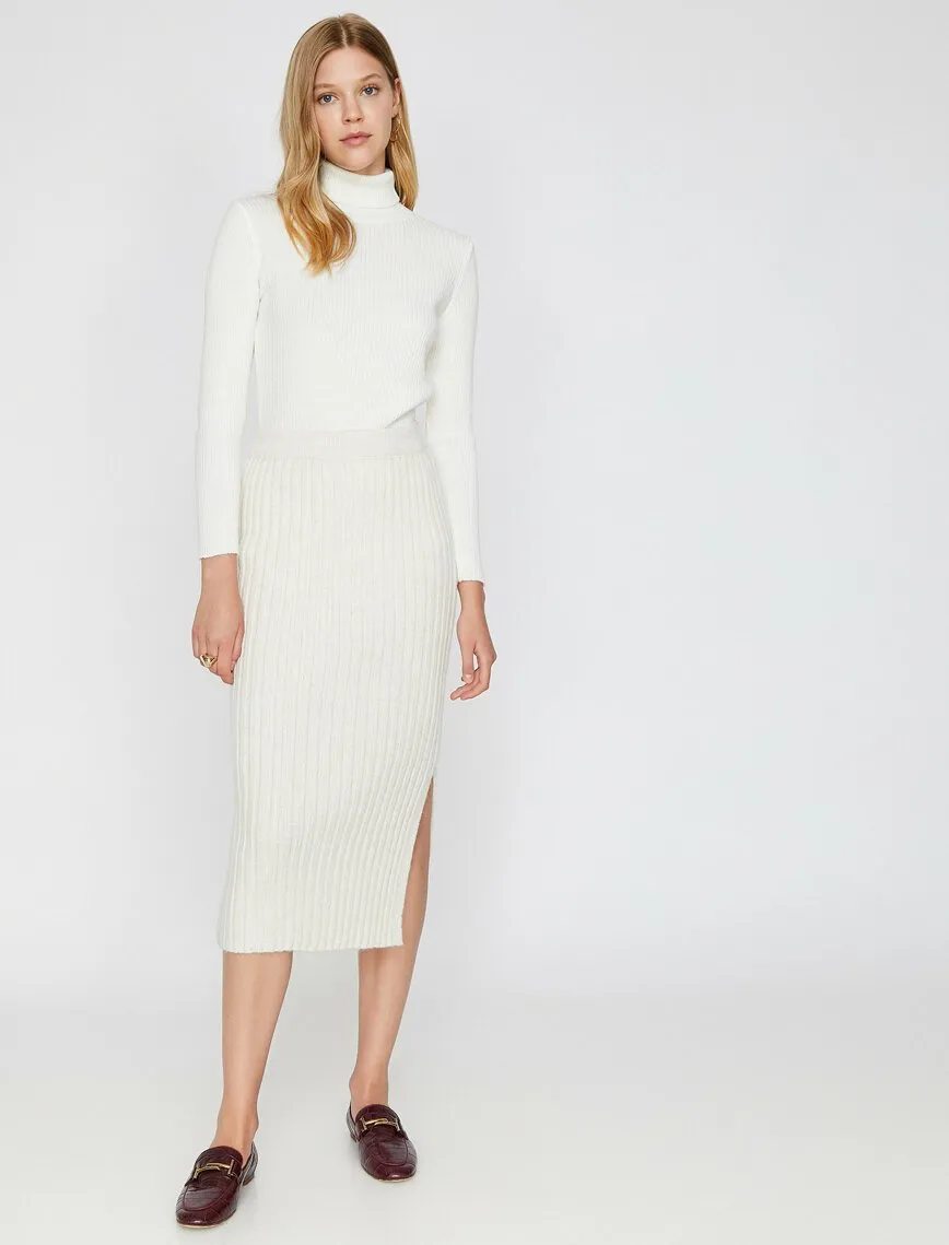 12119 Fawn Slit Detailed Midi Skirt