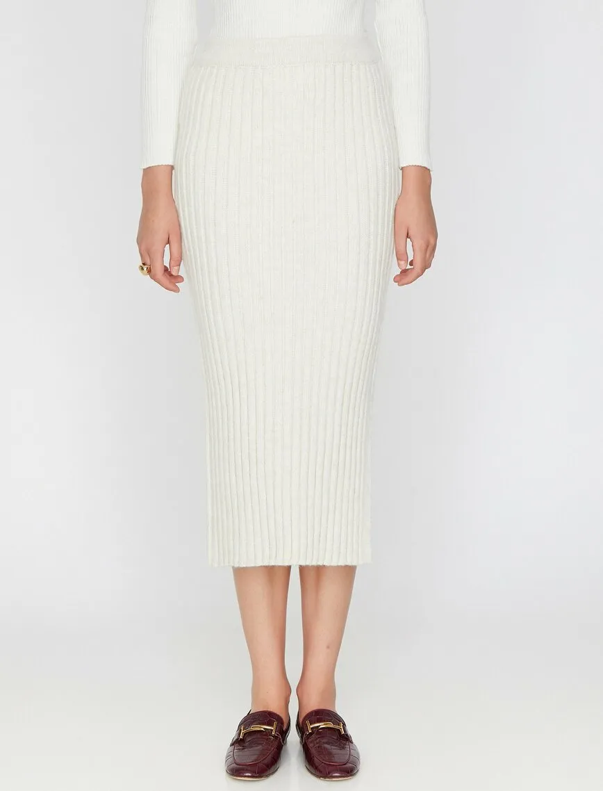 12119 Fawn Slit Detailed Midi Skirt