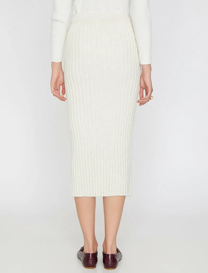 12119 Fawn Slit Detailed Midi Skirt