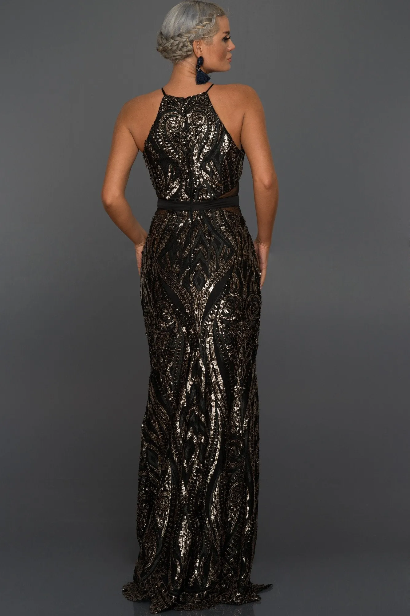 15815 Black Sequined Mermaid Dress