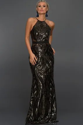 15815 Black Sequined Mermaid Dress