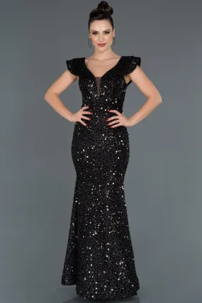 16013 Black Sequined Mermaid Dress
