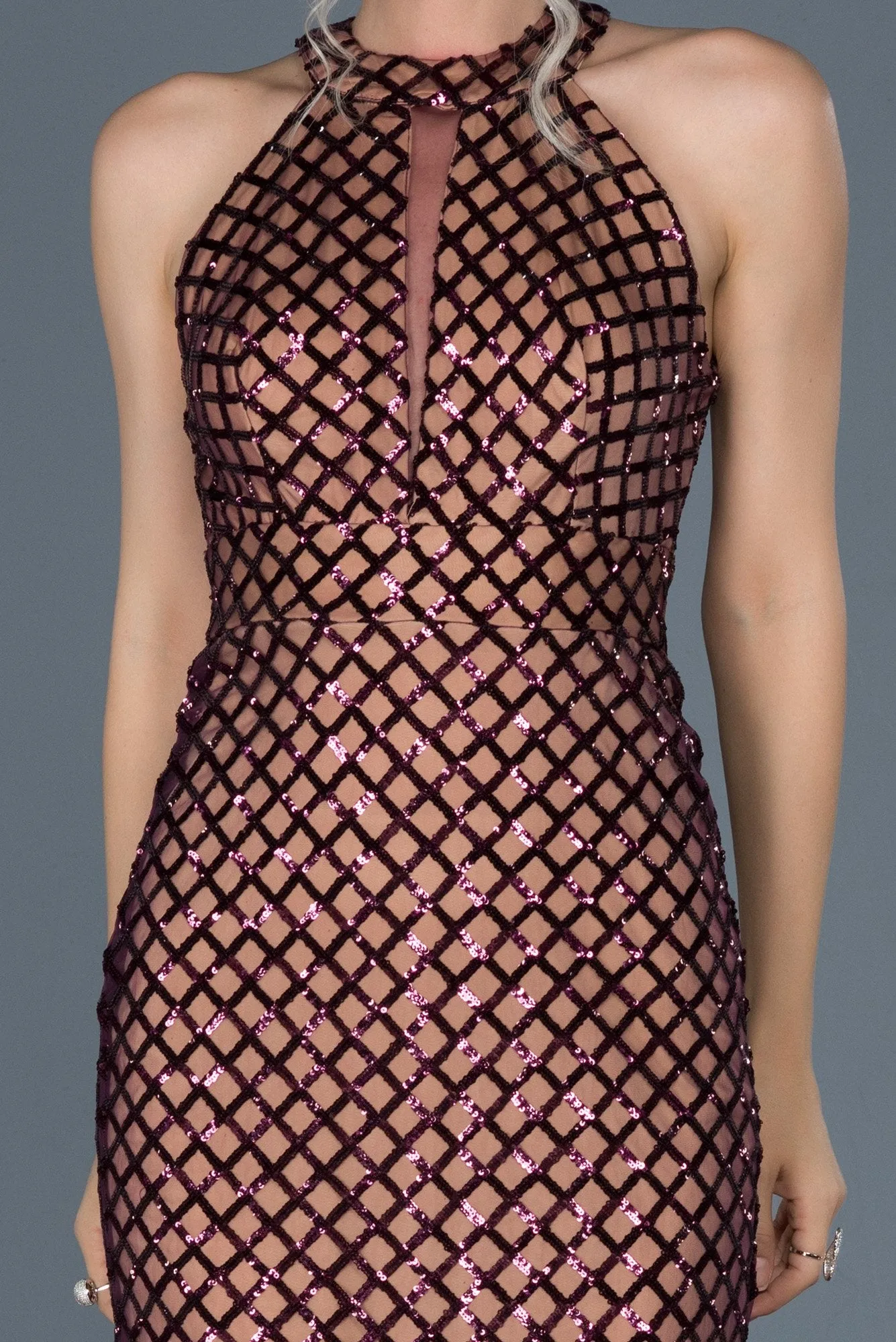 16079 Purple-Stone Sequined Mermaid Dress