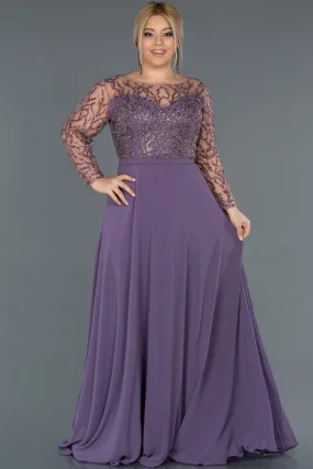 16581 Lilac Embroidered Tulle Sleeve Chiffon Dress