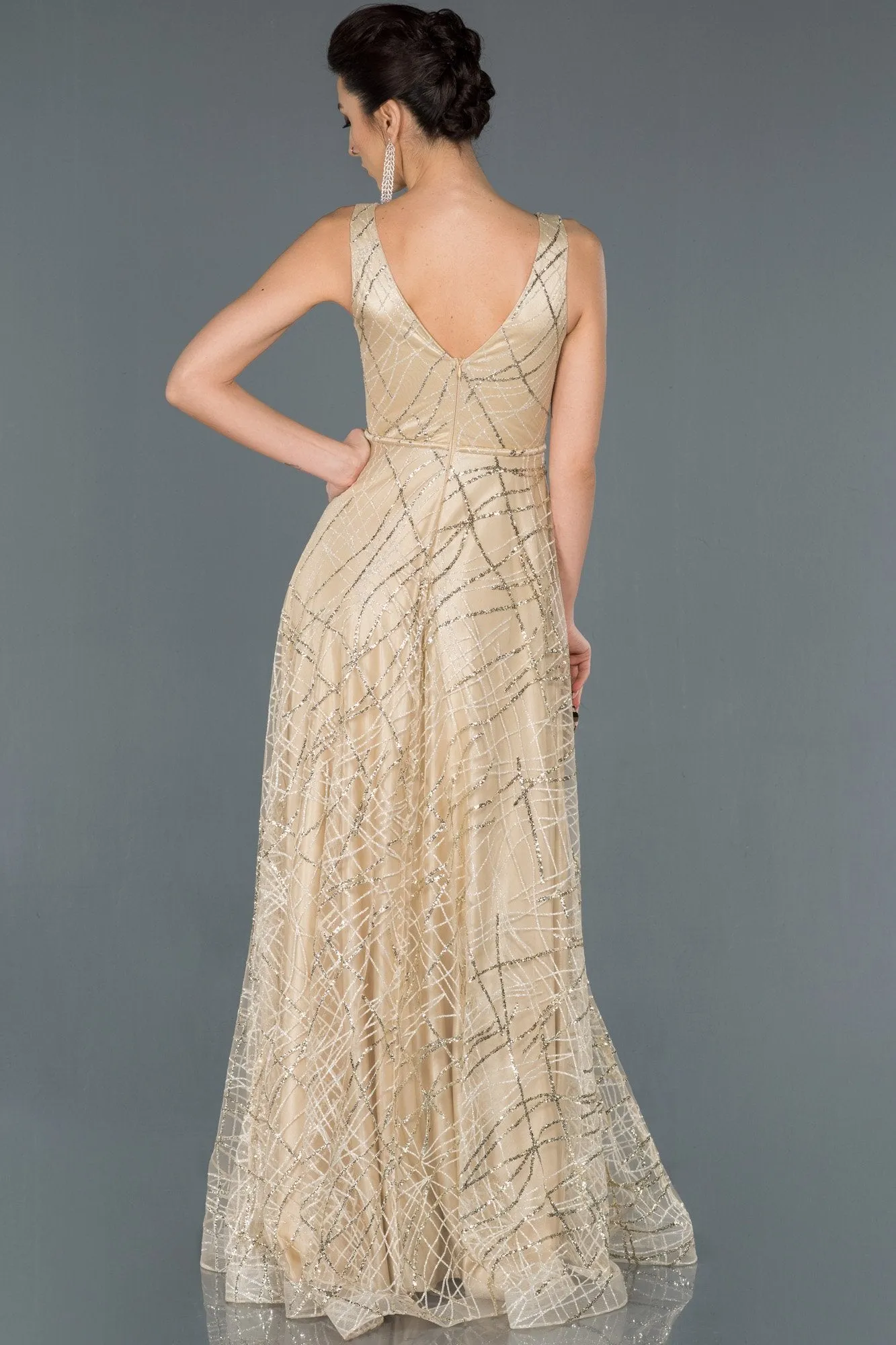 16677 Gold Sequined Tulle Gown