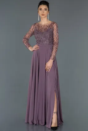 16706 Lilac Sequined Embroidered Tulle Chiffon Dress