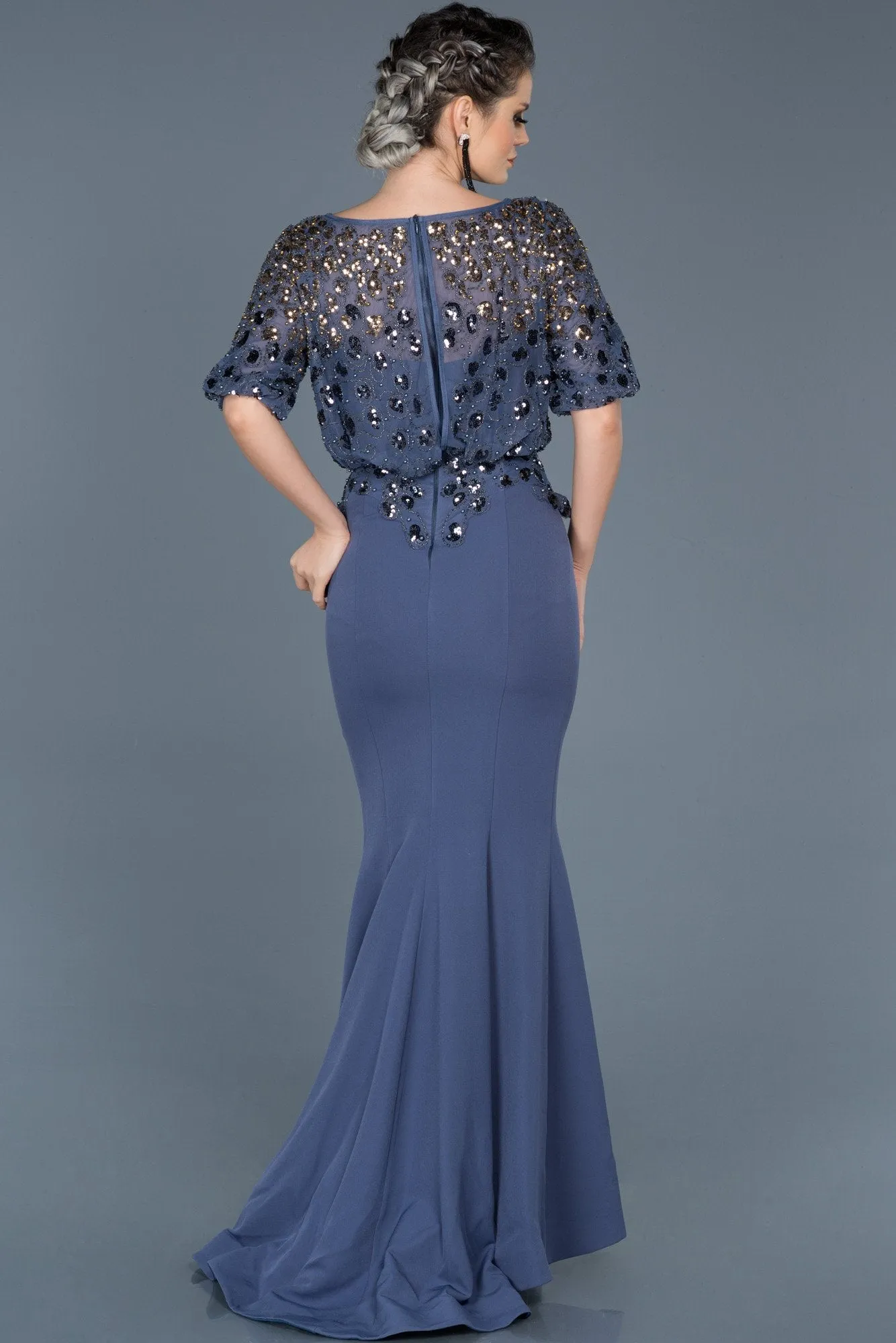 16948 Blue Sequined Mermaid Dress