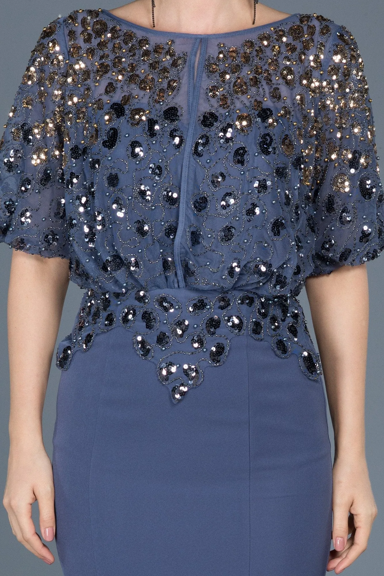 16948 Blue Sequined Mermaid Dress