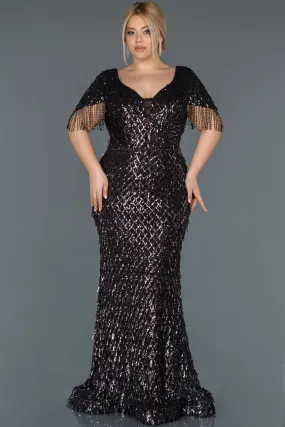 16960 Black-Silver Tasseled Sequined Mermaid Dress
