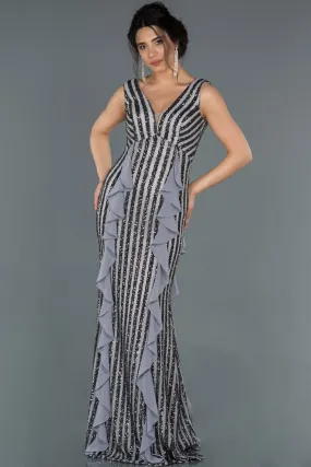 16999 Grey Sequined Chiffon Detail Dress