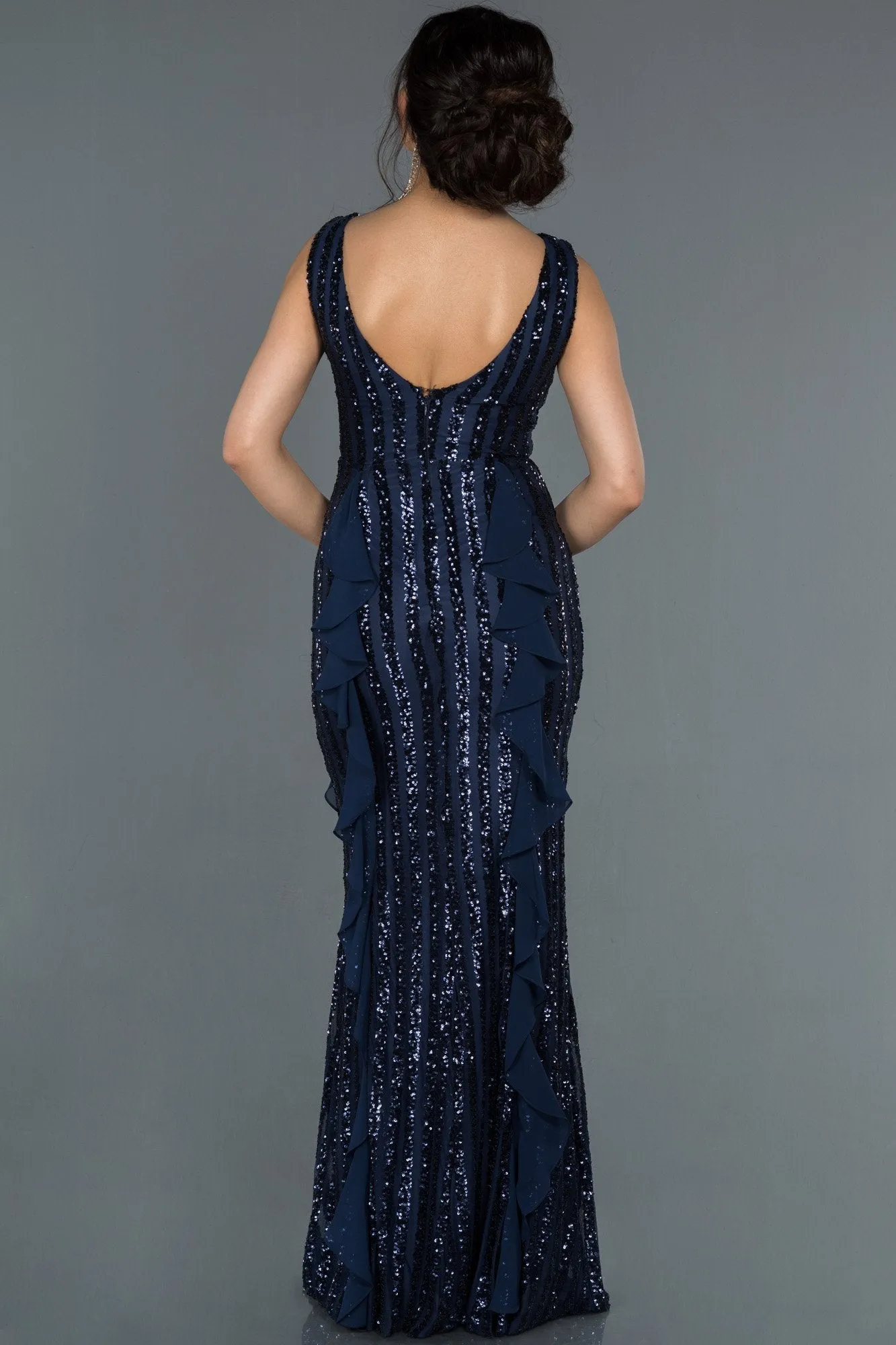 17000 Navy Blue Sequined Chiffon Detail Dress
