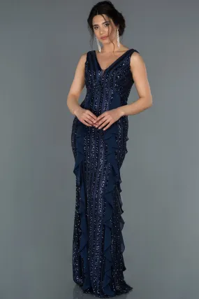 17000 Navy Blue Sequined Chiffon Detail Dress