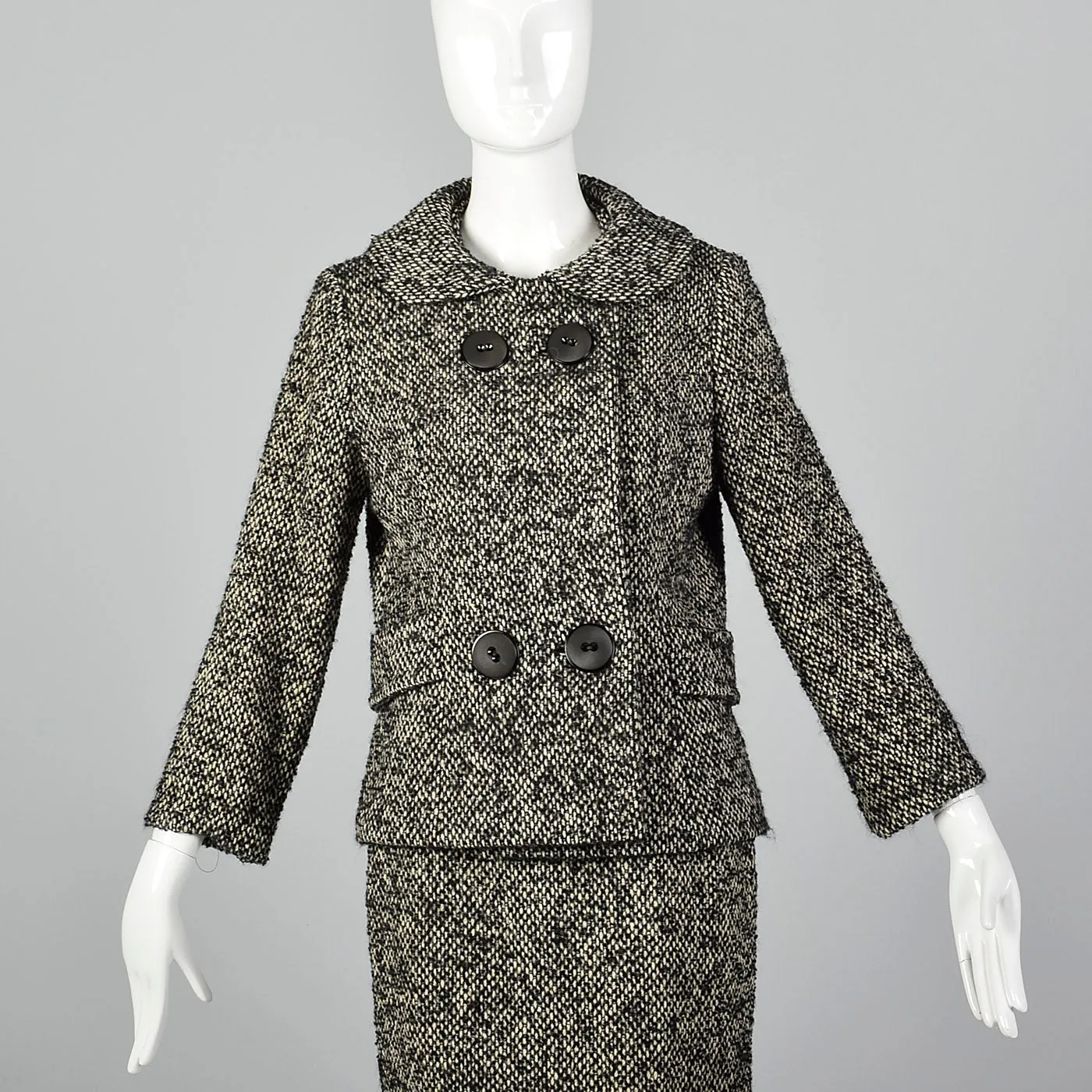 1960s Black and White Boucle Wool Skirt Suit
