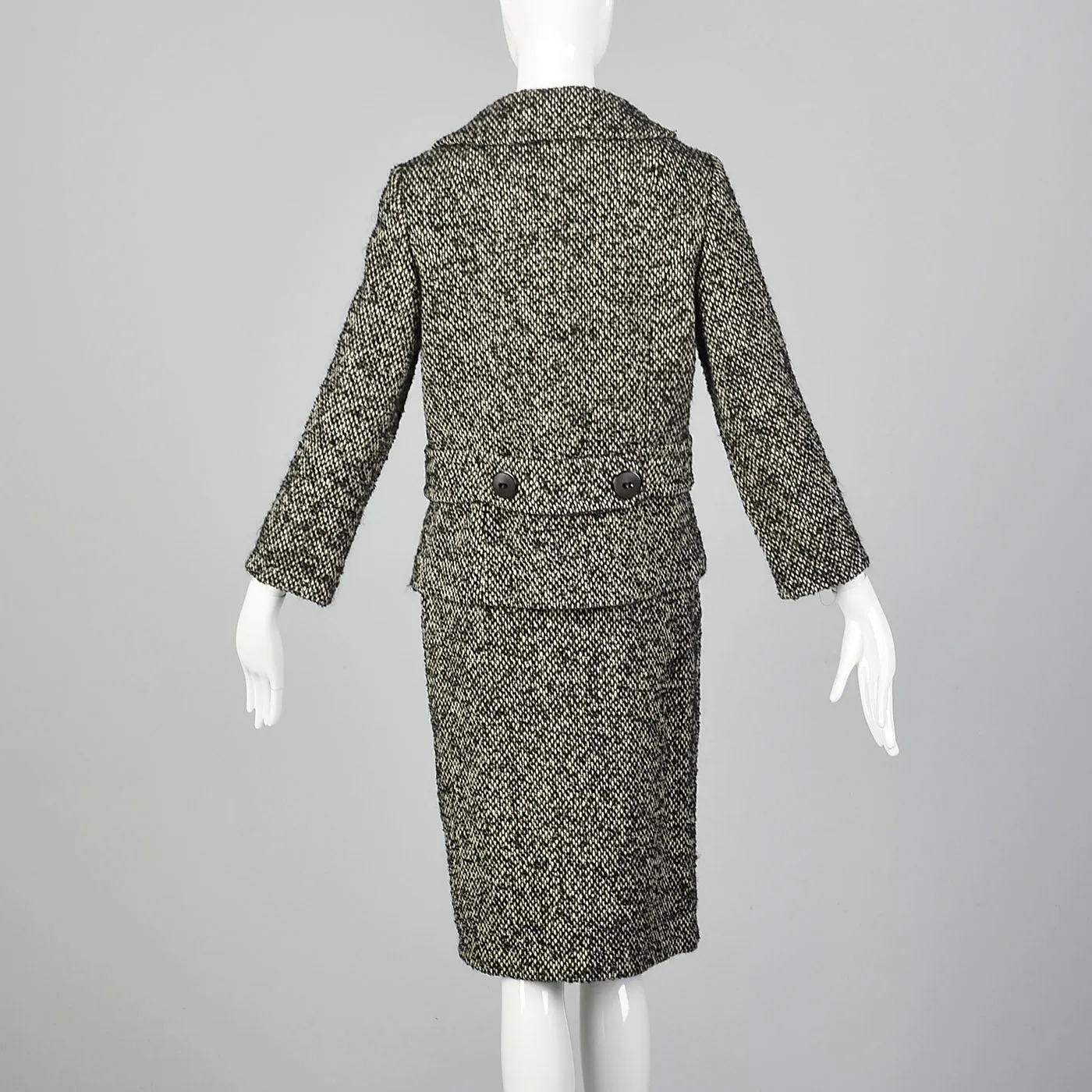 1960s Black and White Boucle Wool Skirt Suit