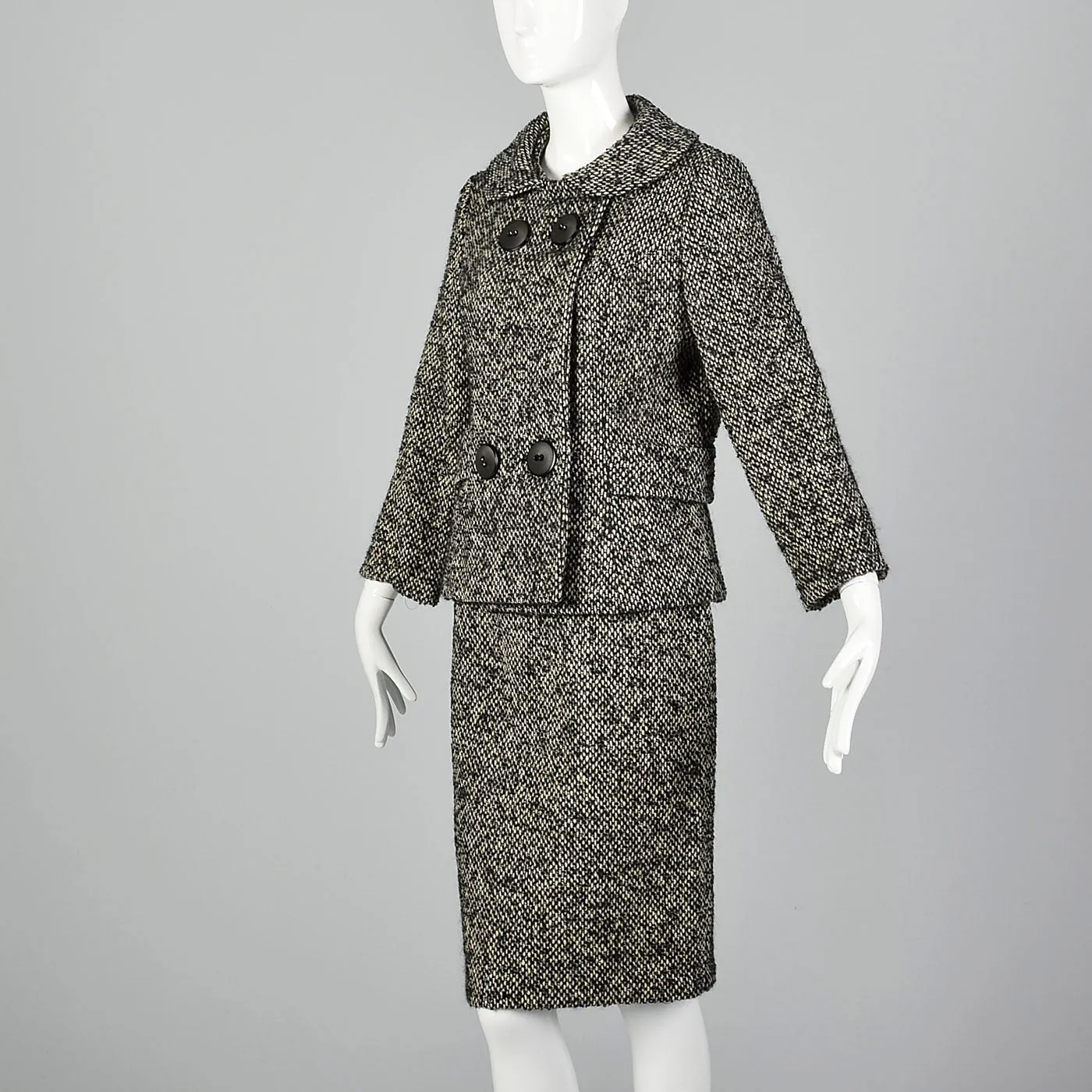 1960s Black and White Boucle Wool Skirt Suit