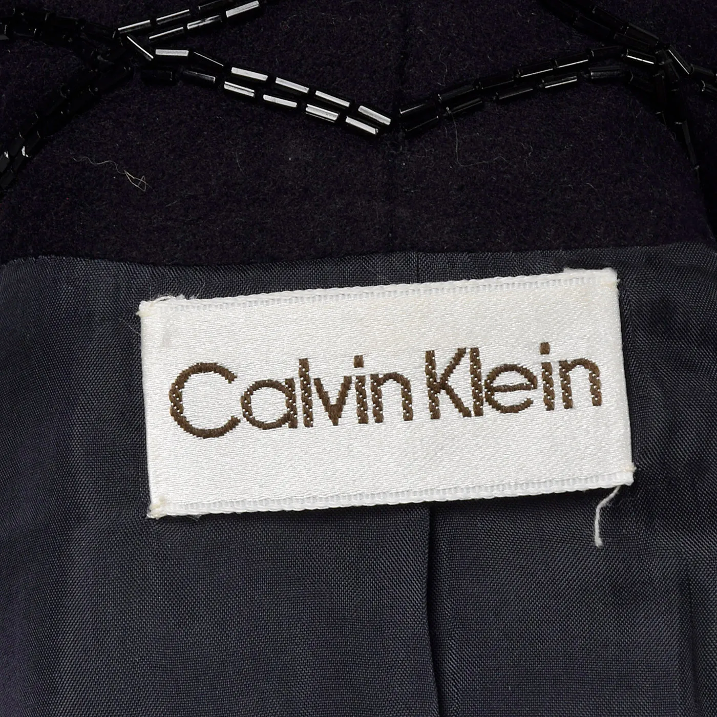 1970s Calvin Klein Dark Navy Skirt Suit with Beaded Lapels