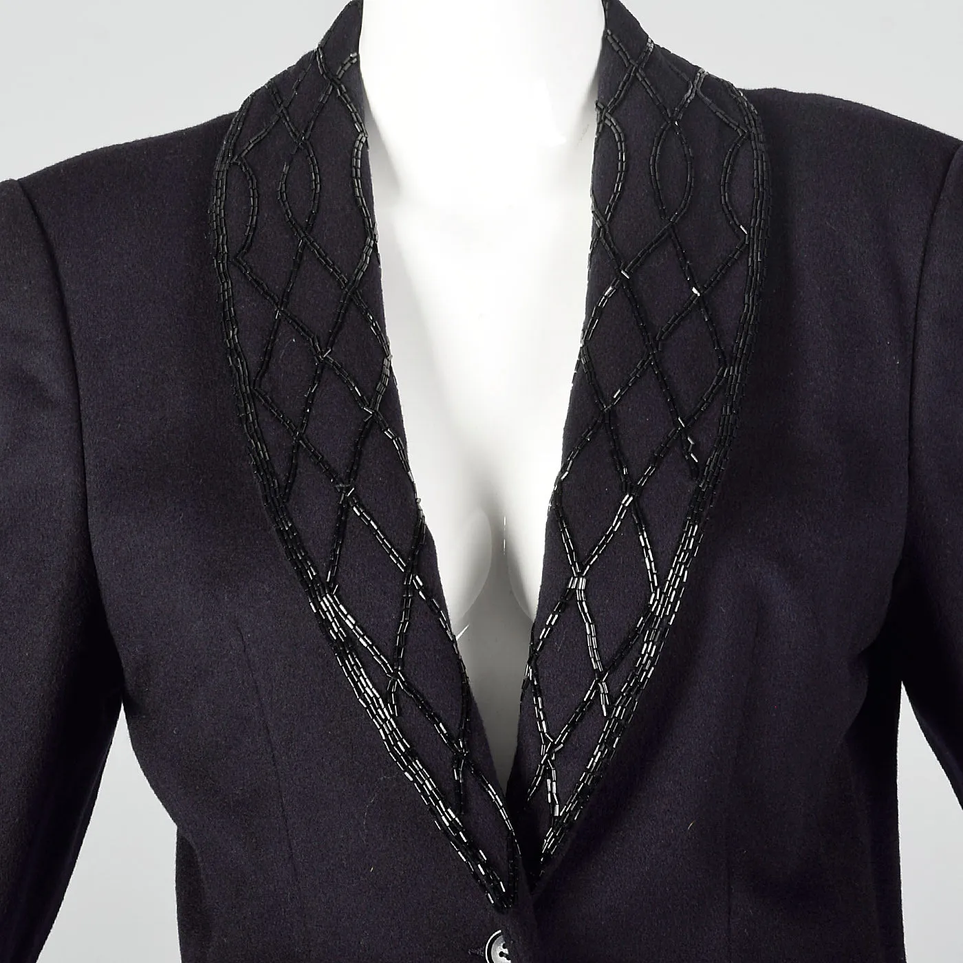 1970s Calvin Klein Dark Navy Skirt Suit with Beaded Lapels