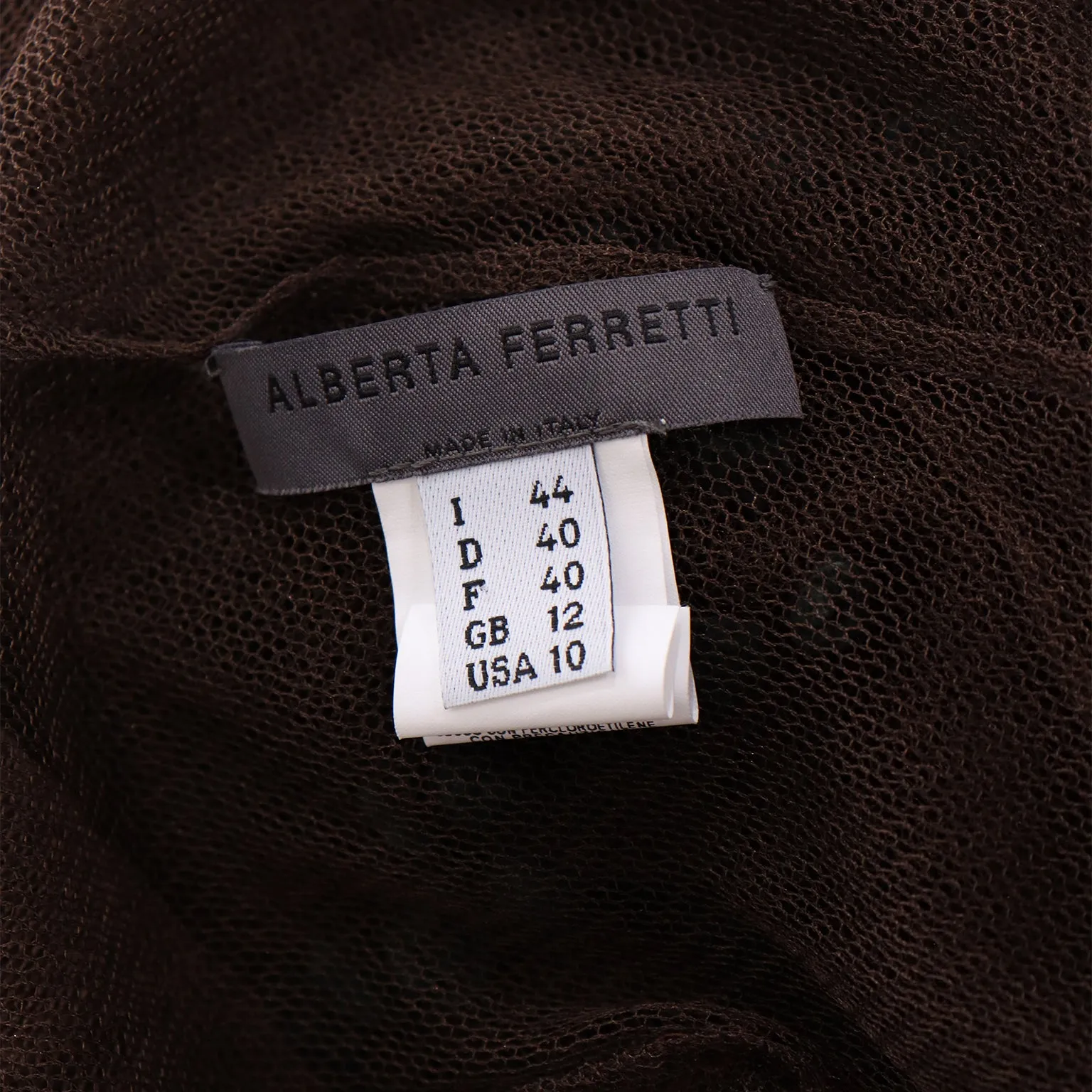 1990s Alberta Ferretti Chocolate Brown Silk Net Slip Dress w Teal Pom Poms