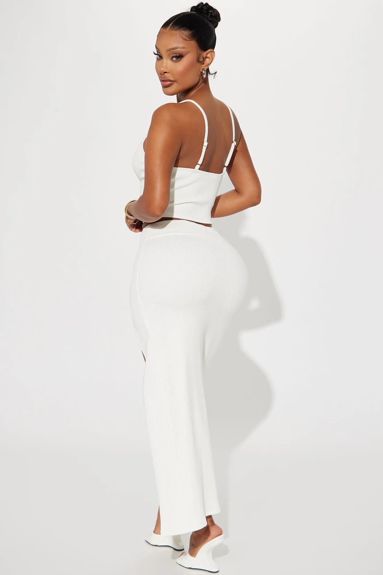 Anaya Ribbed Skirt Set - White