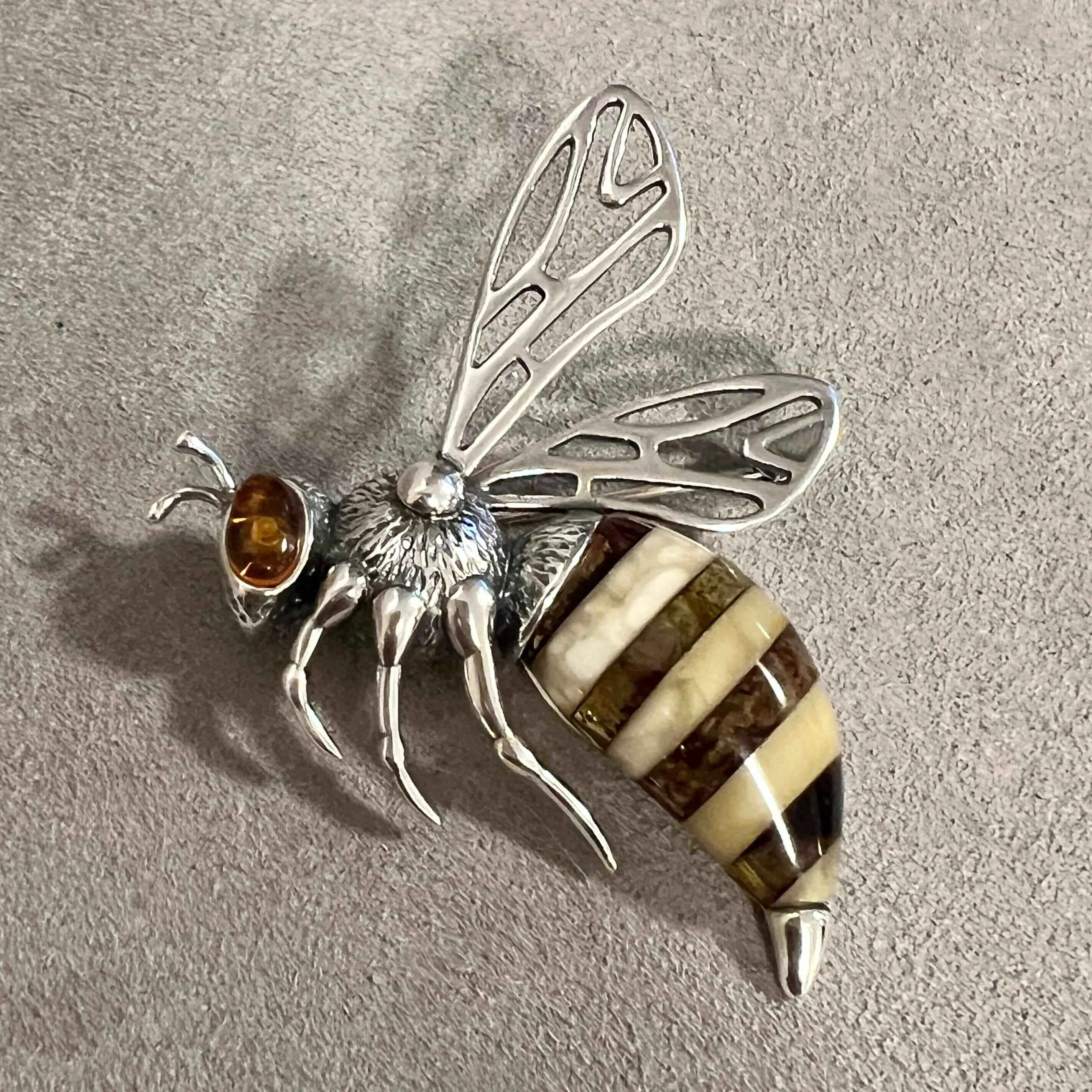 Baltic Amber Bee Extra Large Sterling Silver Brooch