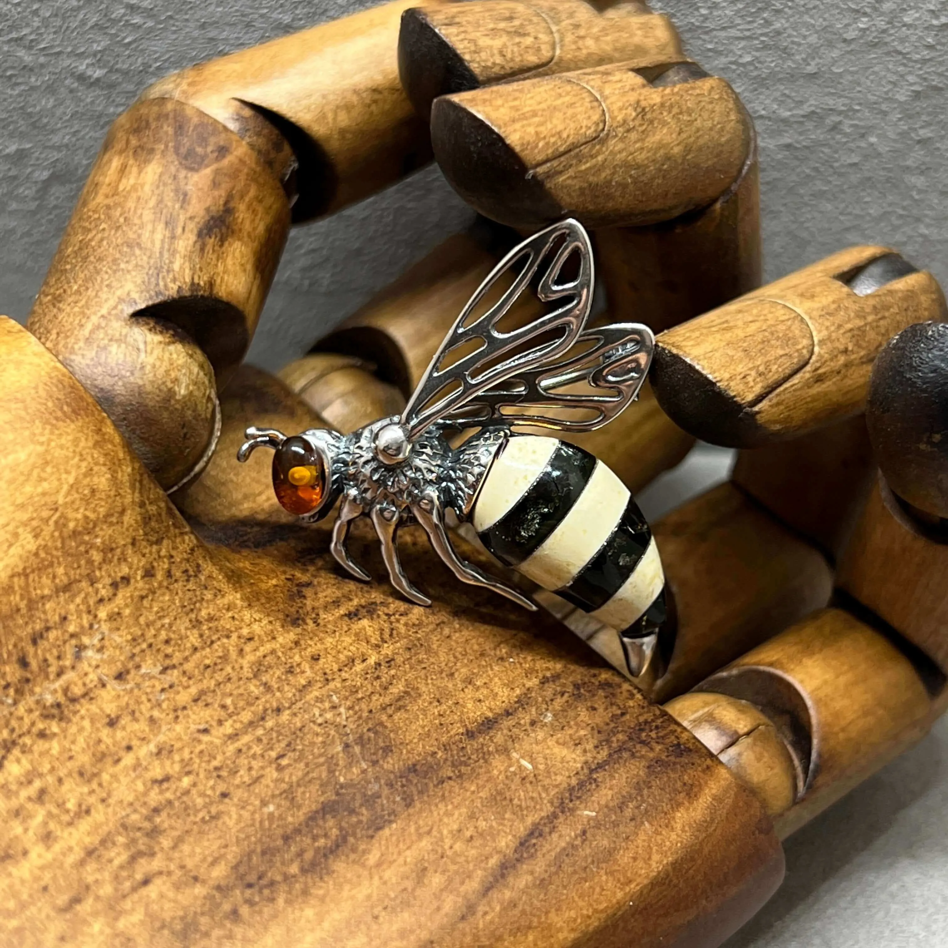 Baltic Amber Bee Sterling Silver Brooch