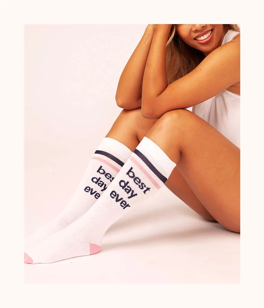Best Day Ever Socks: White/Pink/Navy