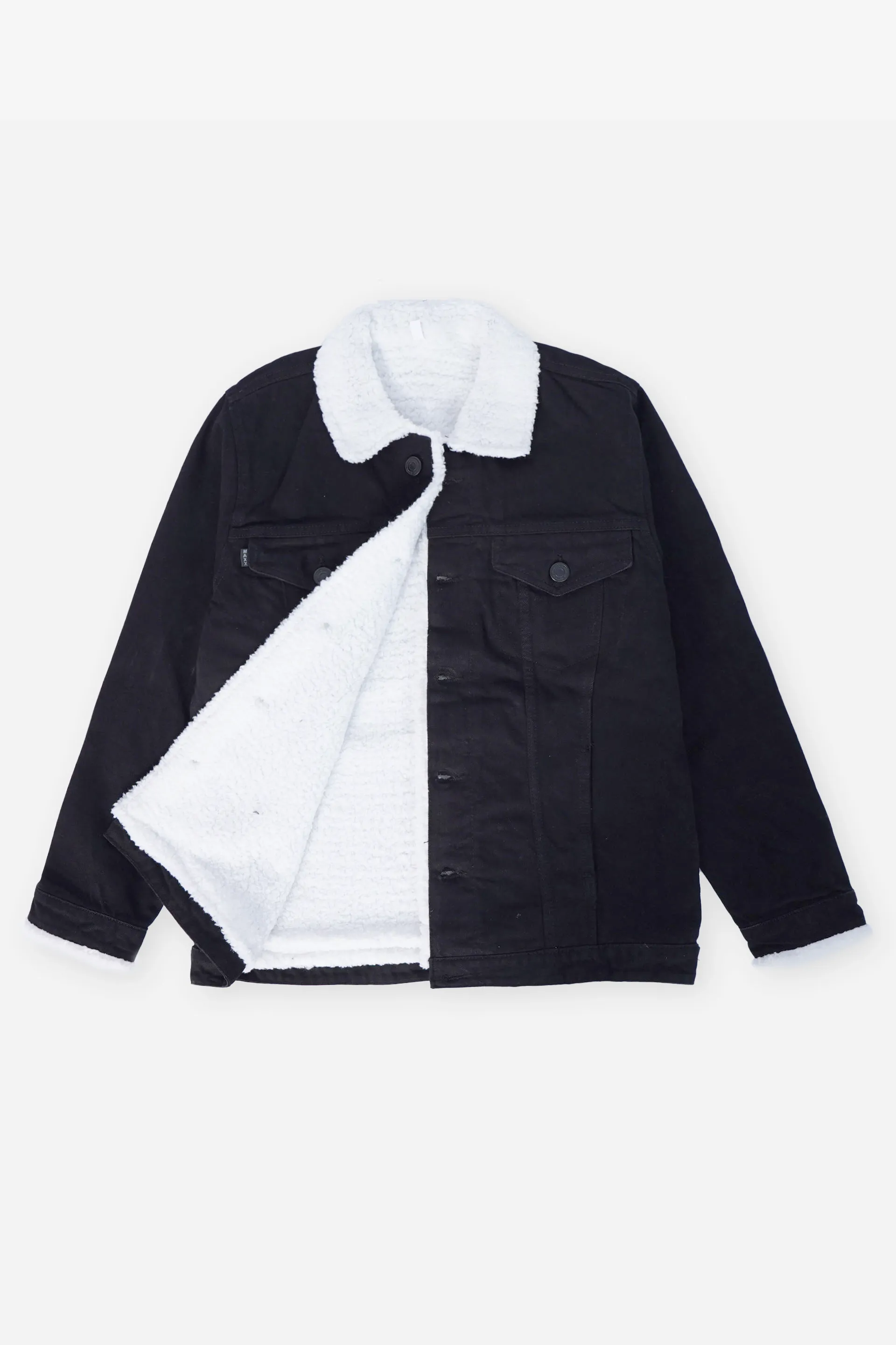 Black Denim Jacket with White Sherpa Lining