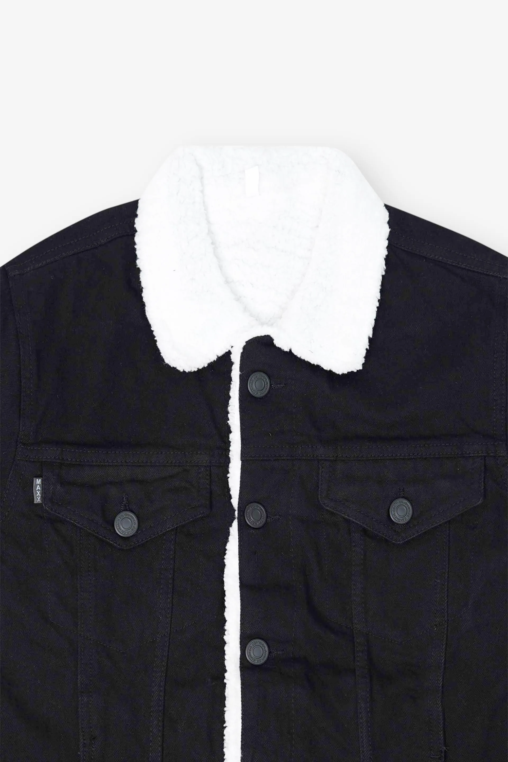 Black Denim Jacket with White Sherpa Lining