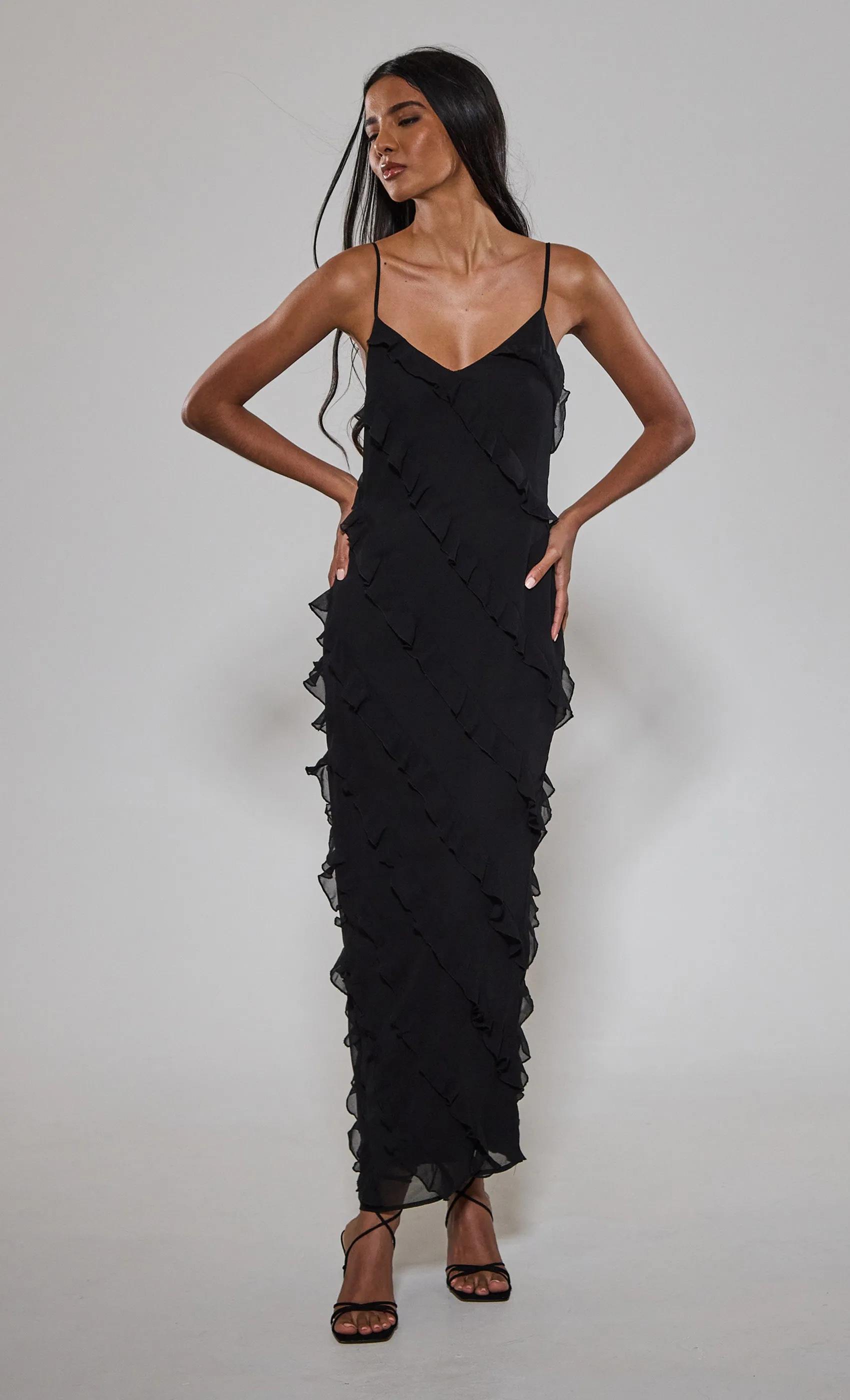 Black Frill Detail Maxi Dress