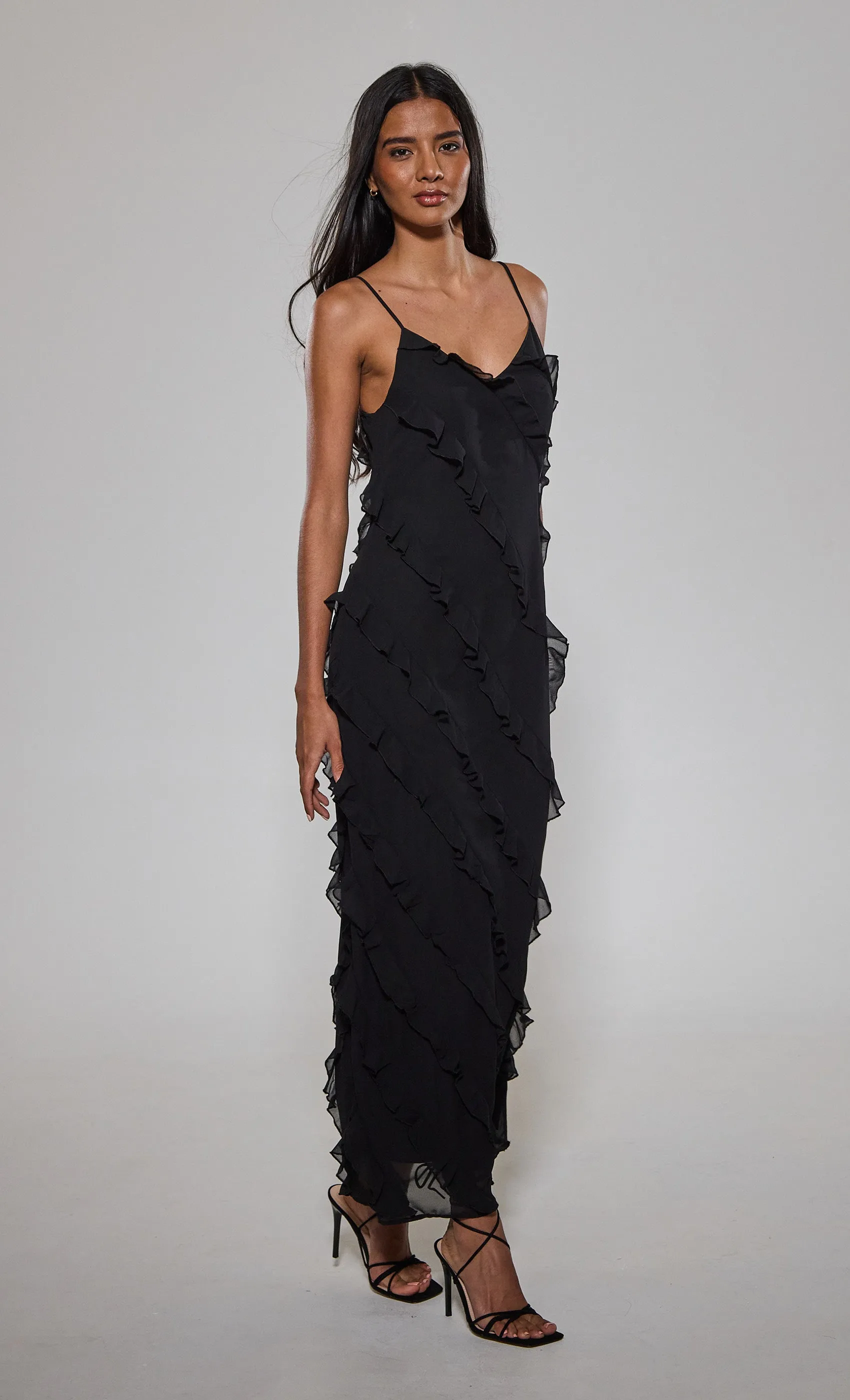 Black Frill Detail Maxi Dress