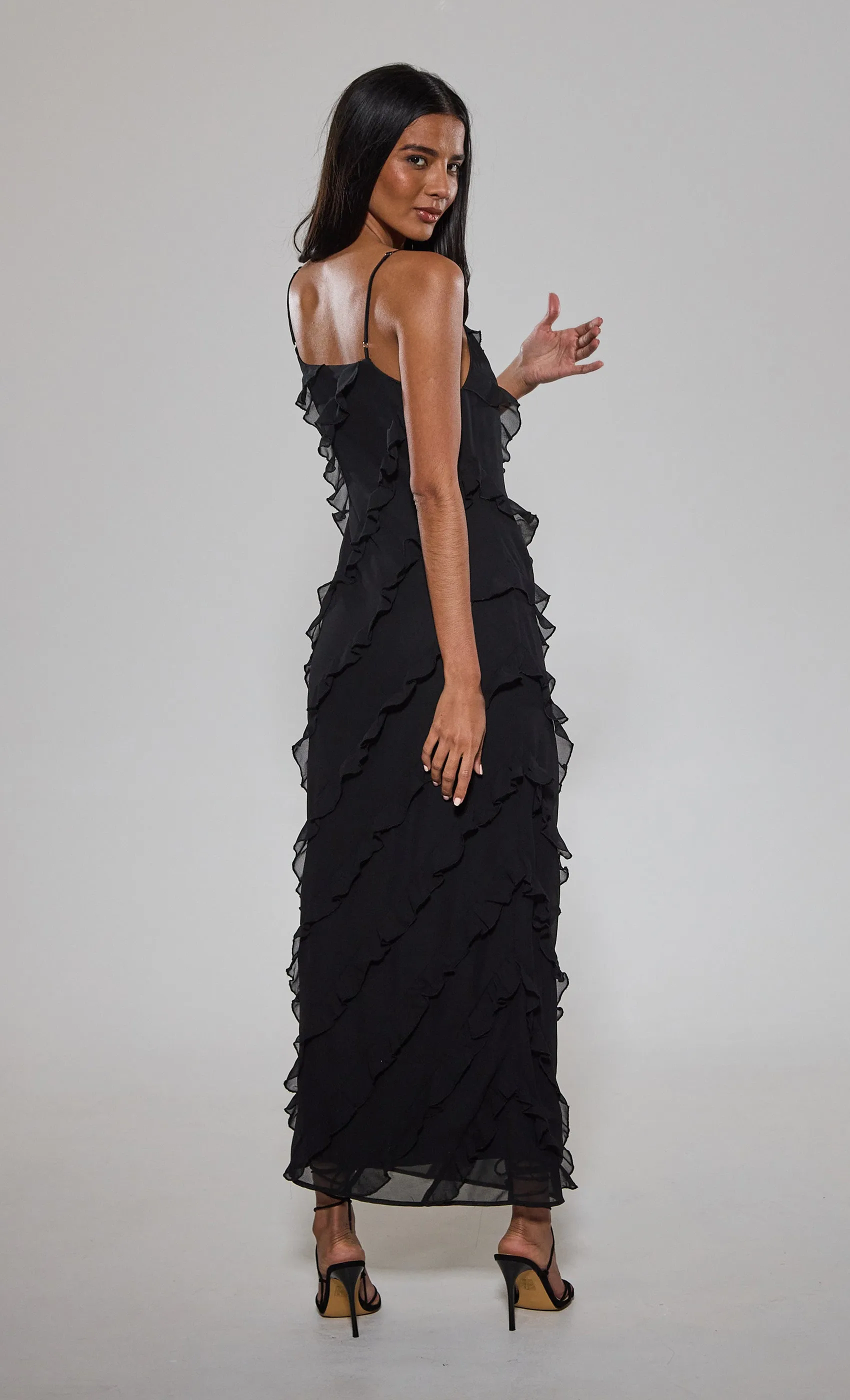 Black Frill Detail Maxi Dress