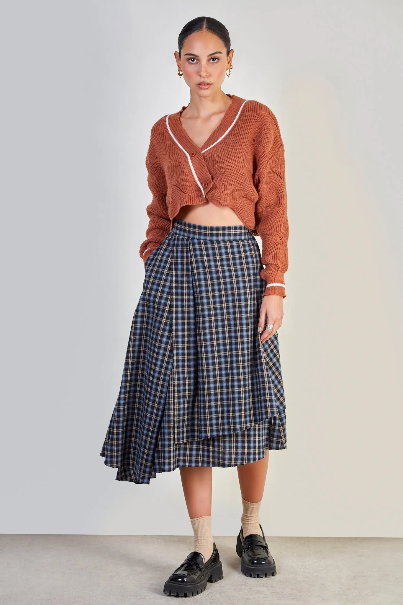 Black plaid midi skirt