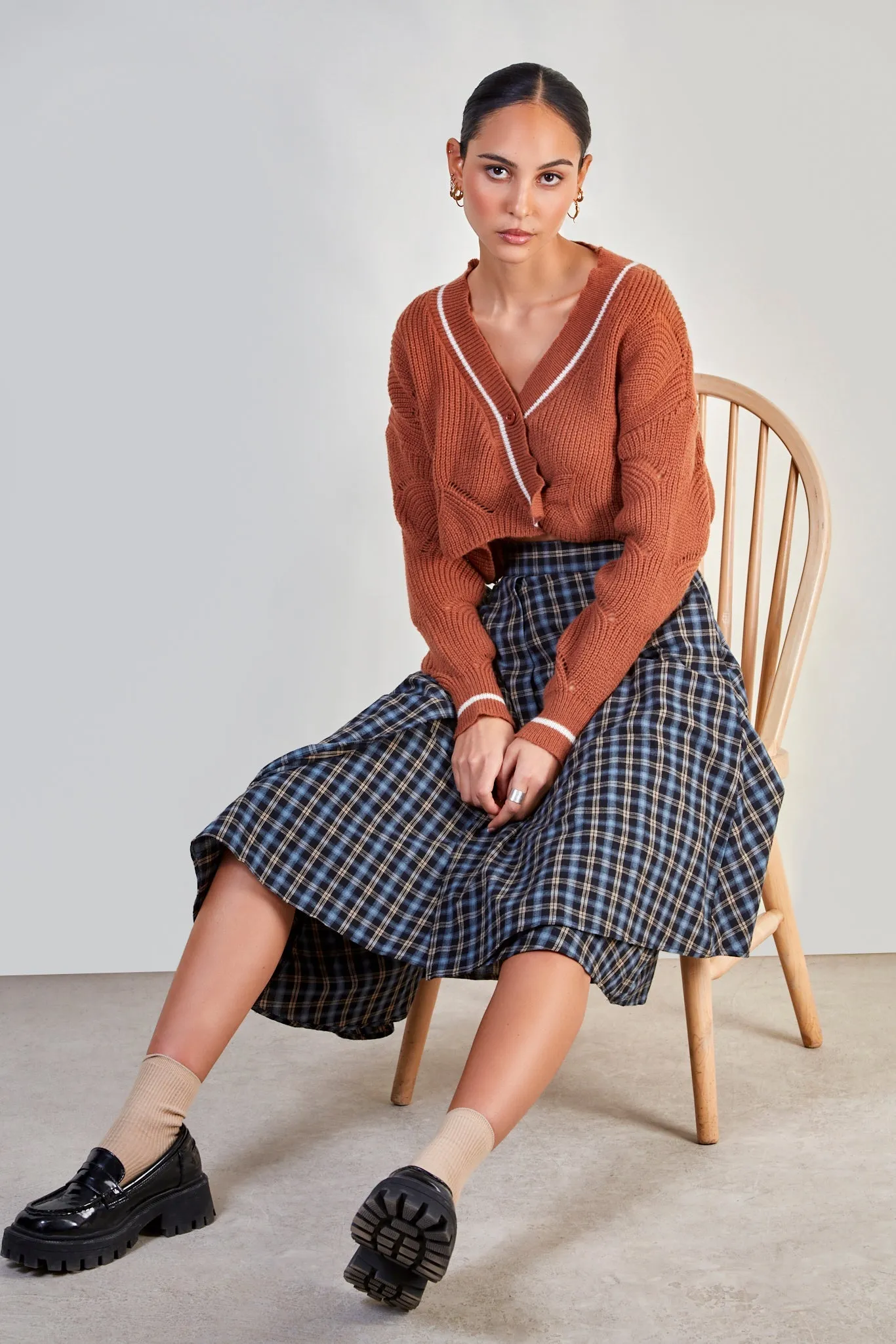 Black plaid midi skirt