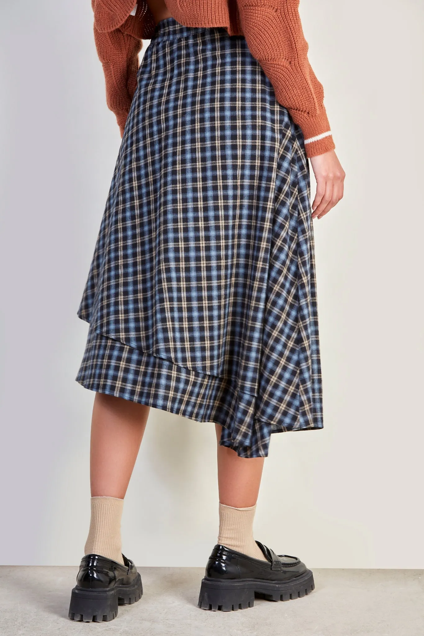 Black plaid midi skirt