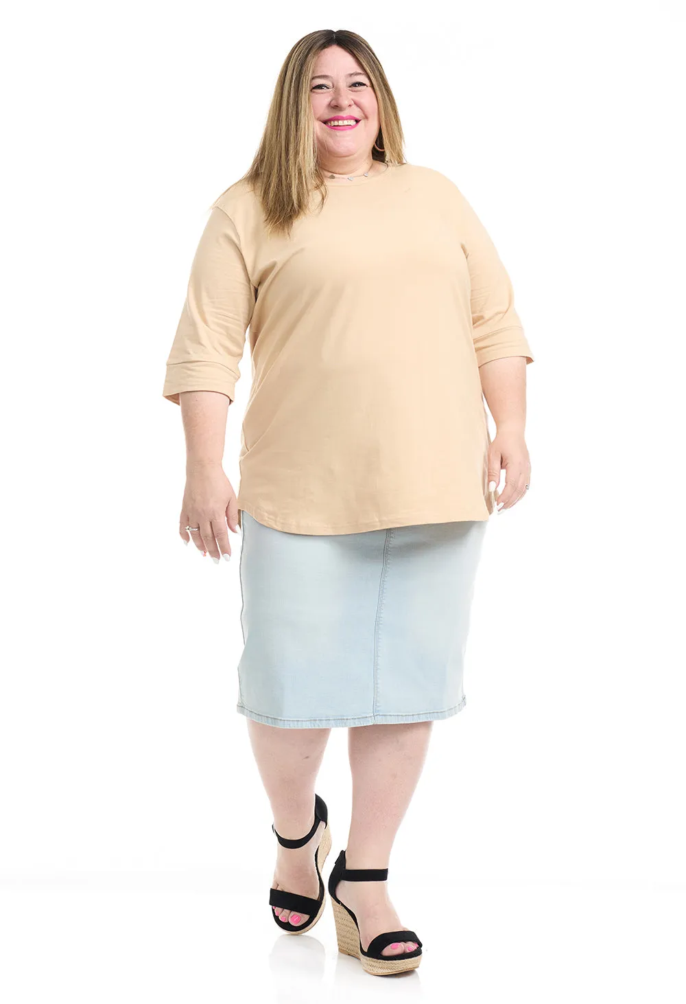 Bleach Blue Knee Length Jean Skirt for Women 'Manhattan'