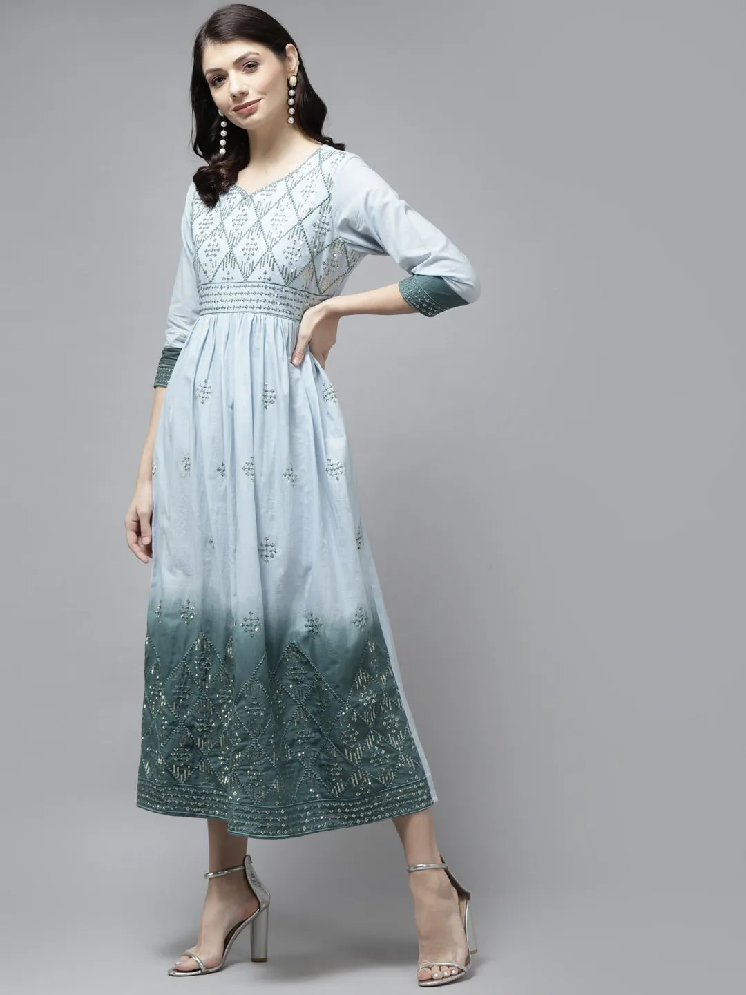 Blue & Teal Green  Ethnic Maxi Dress