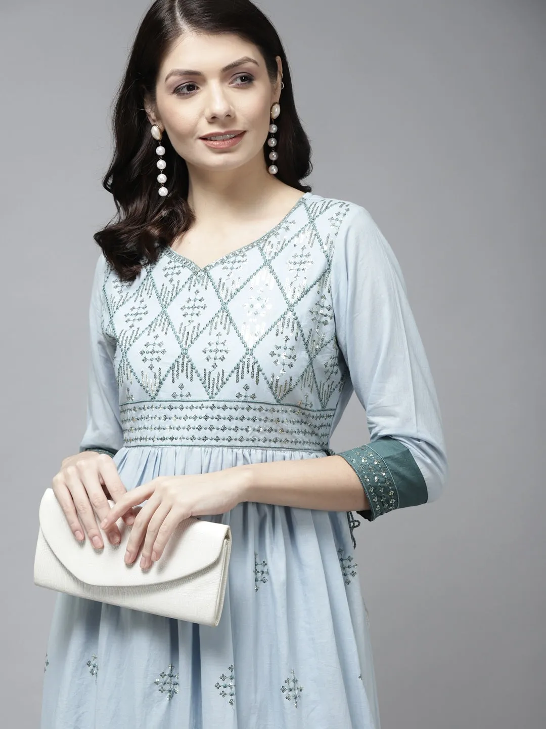 Blue & Teal Green  Ethnic Maxi Dress