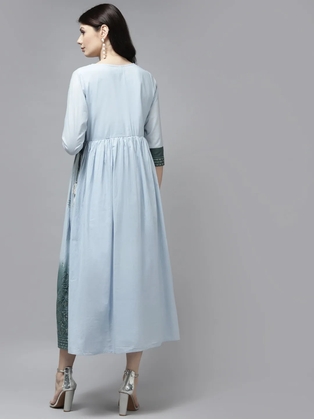 Blue & Teal Green  Ethnic Maxi Dress