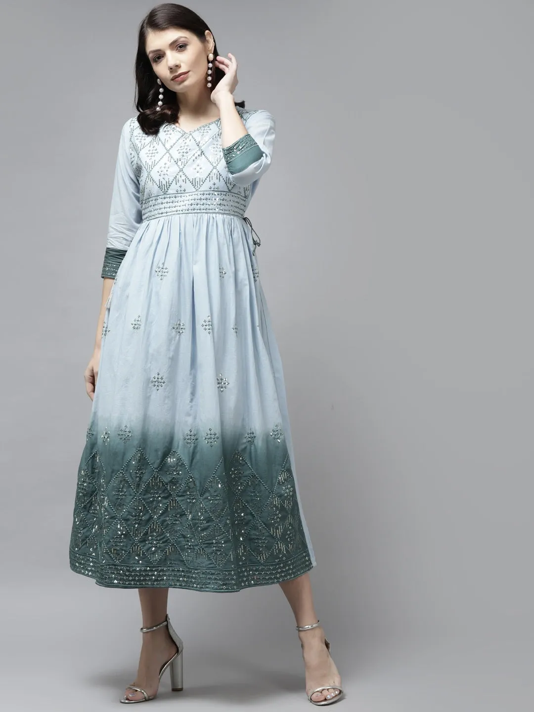 Blue & Teal Green  Ethnic Maxi Dress