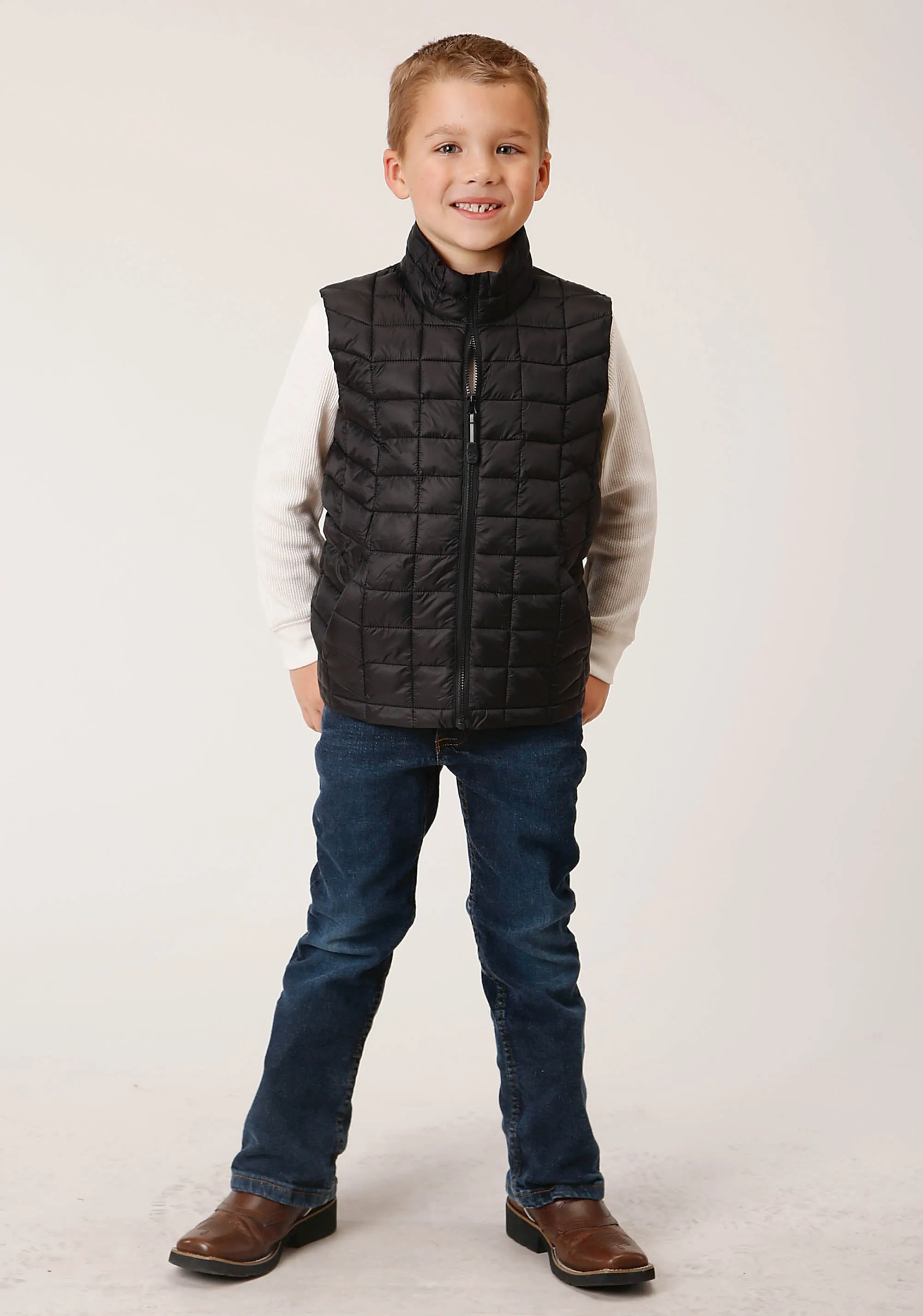 BOYS  BLACK NYLON PARACHUTE DOWN VEST
