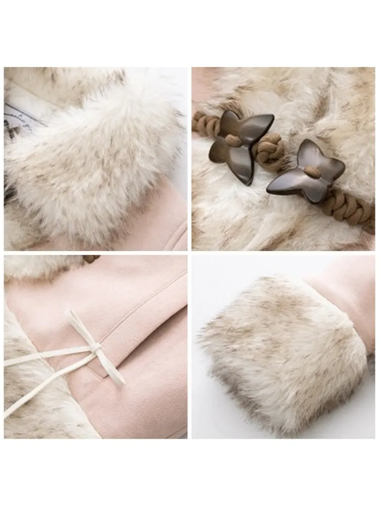 Butterfly Horn Buckle Fur Plush Jacket & Double Button Belt Pleated Skirt【s0000004356】