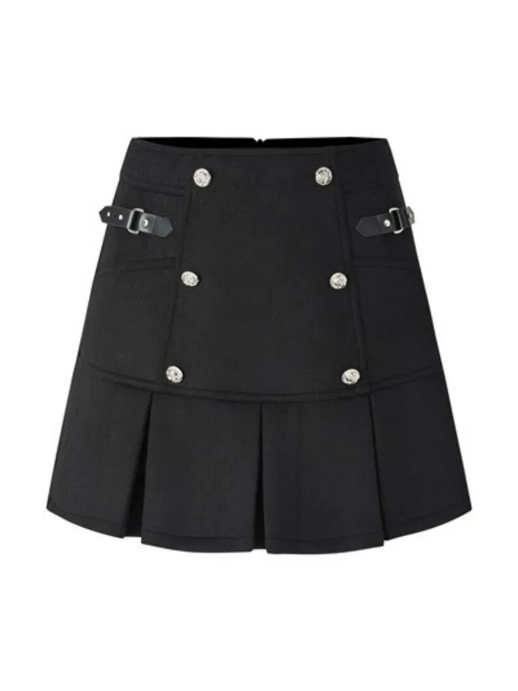 Butterfly Horn Buckle Fur Plush Jacket & Double Button Belt Pleated Skirt【s0000004356】