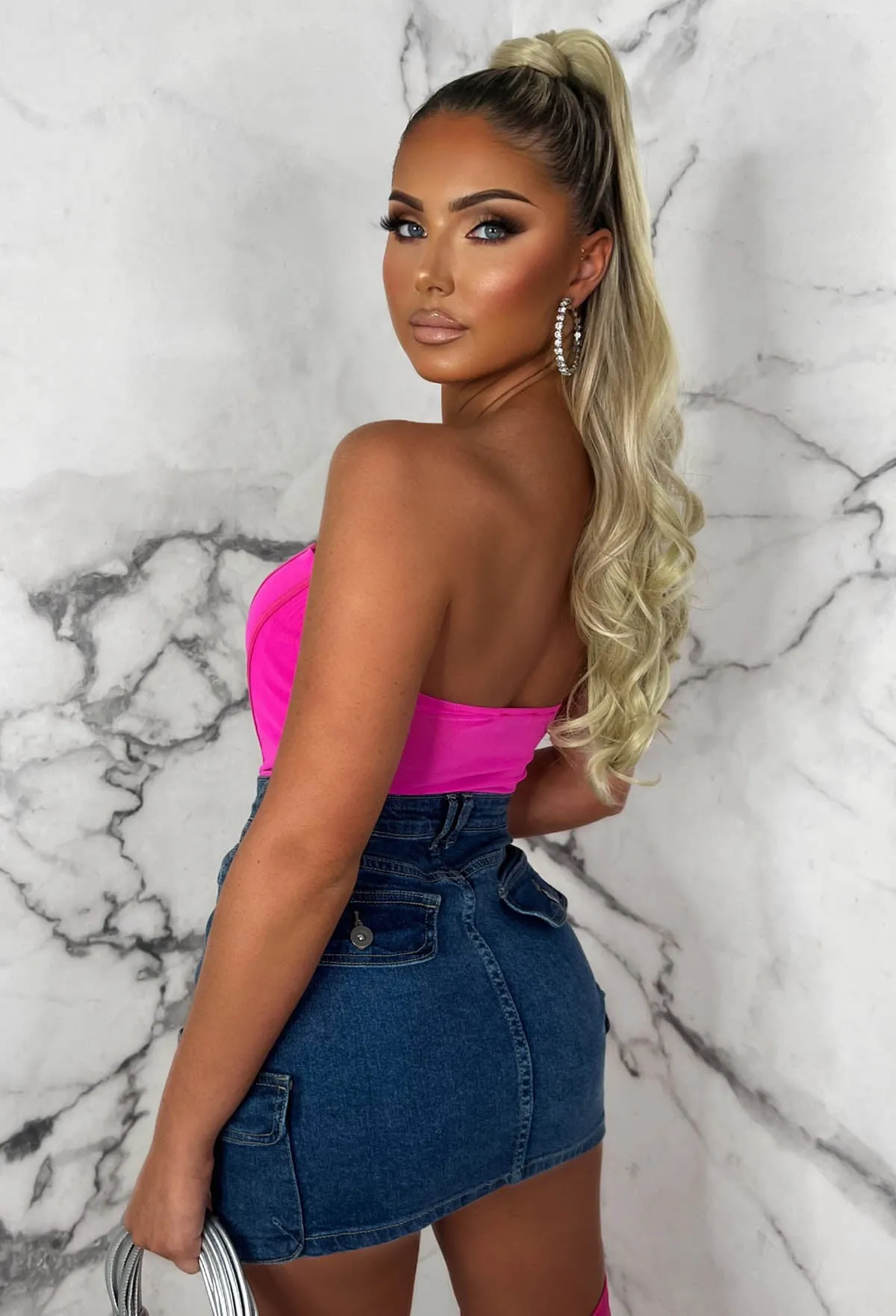 Chic Allure Hot Pink Stretch Mesh Corset Top Limited Edition