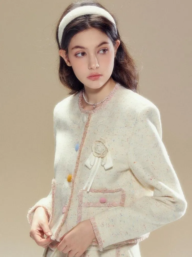 Contrast Button Wool Jacket and Pleated Long Skirt【s0000003634】