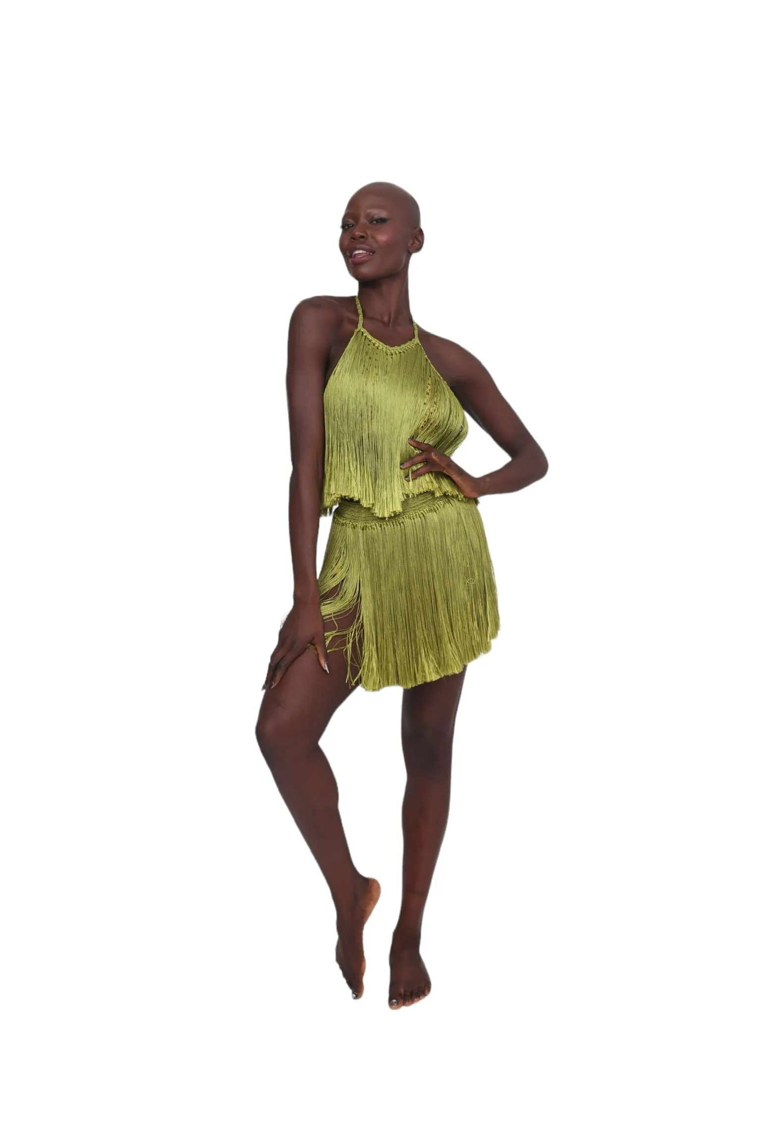 Crochet Fringe Skirt - Antique Moss