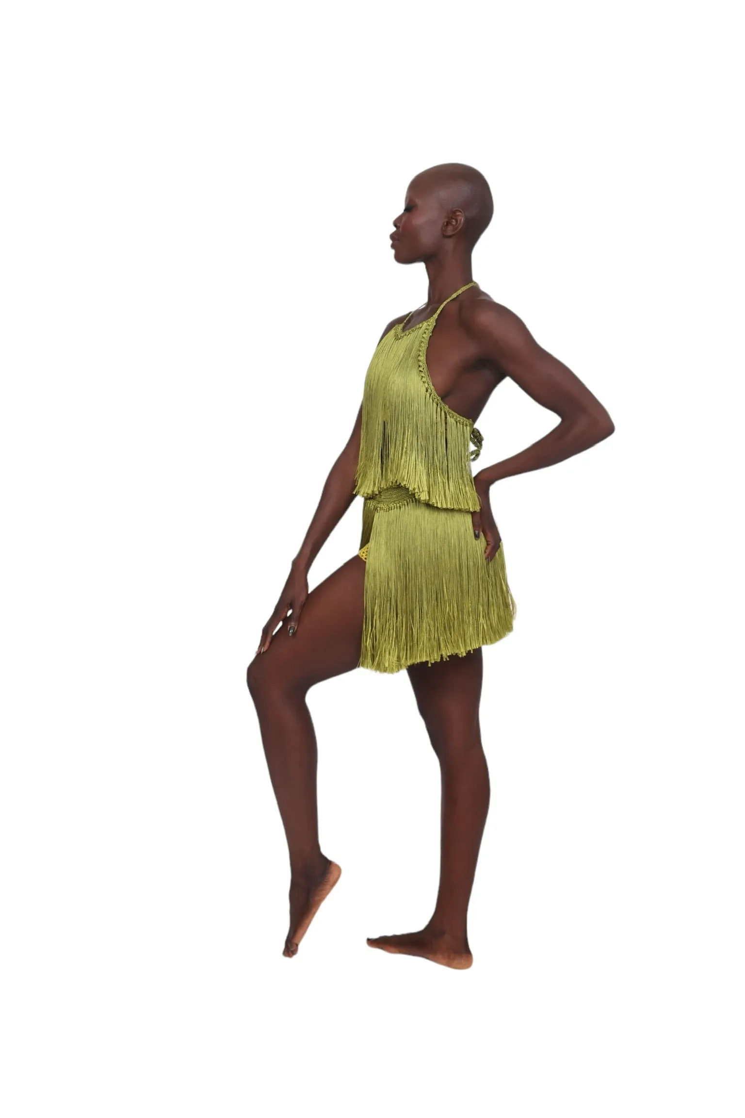 Crochet Fringe Skirt - Antique Moss