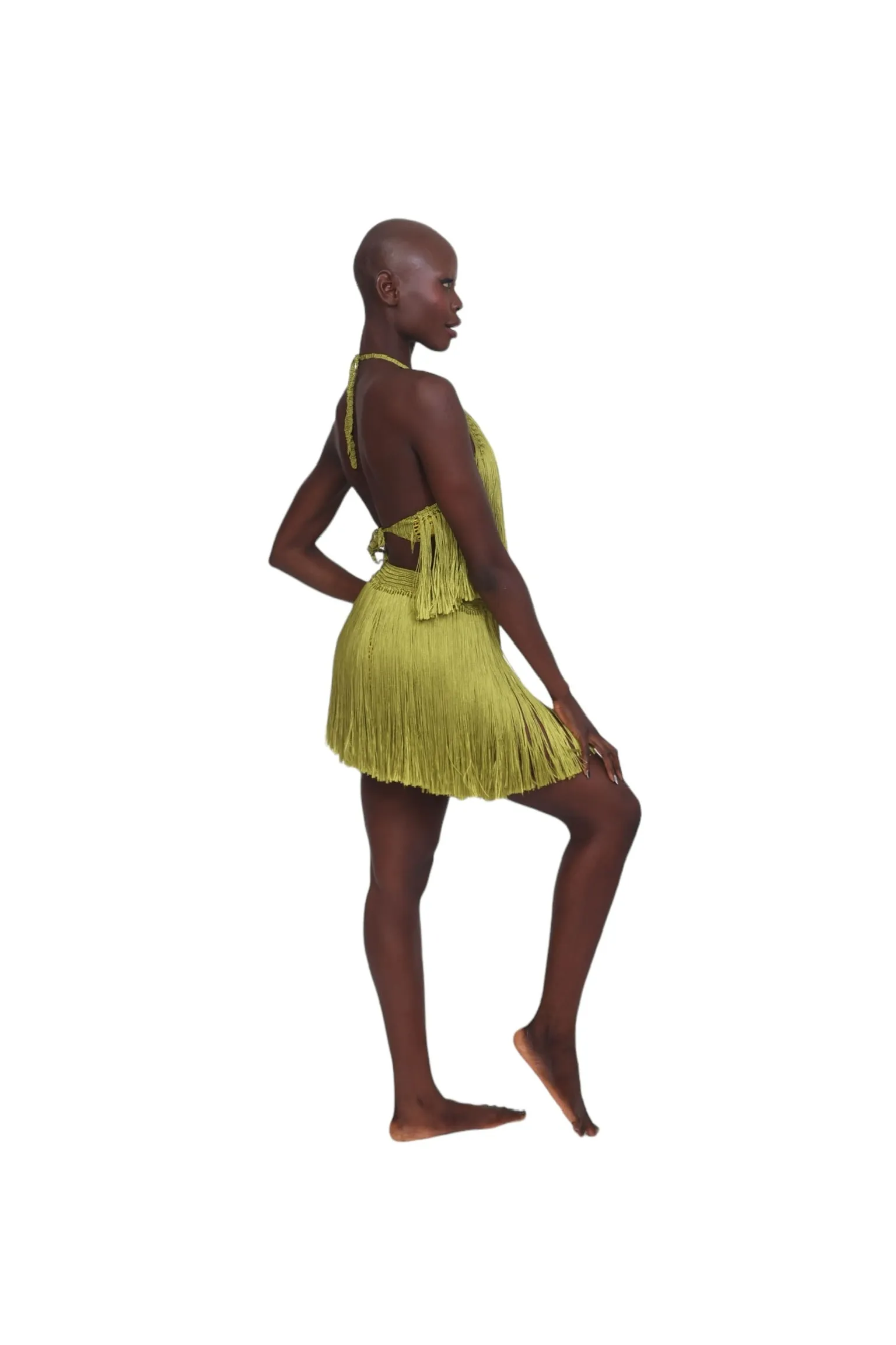 Crochet Fringe Skirt - Antique Moss