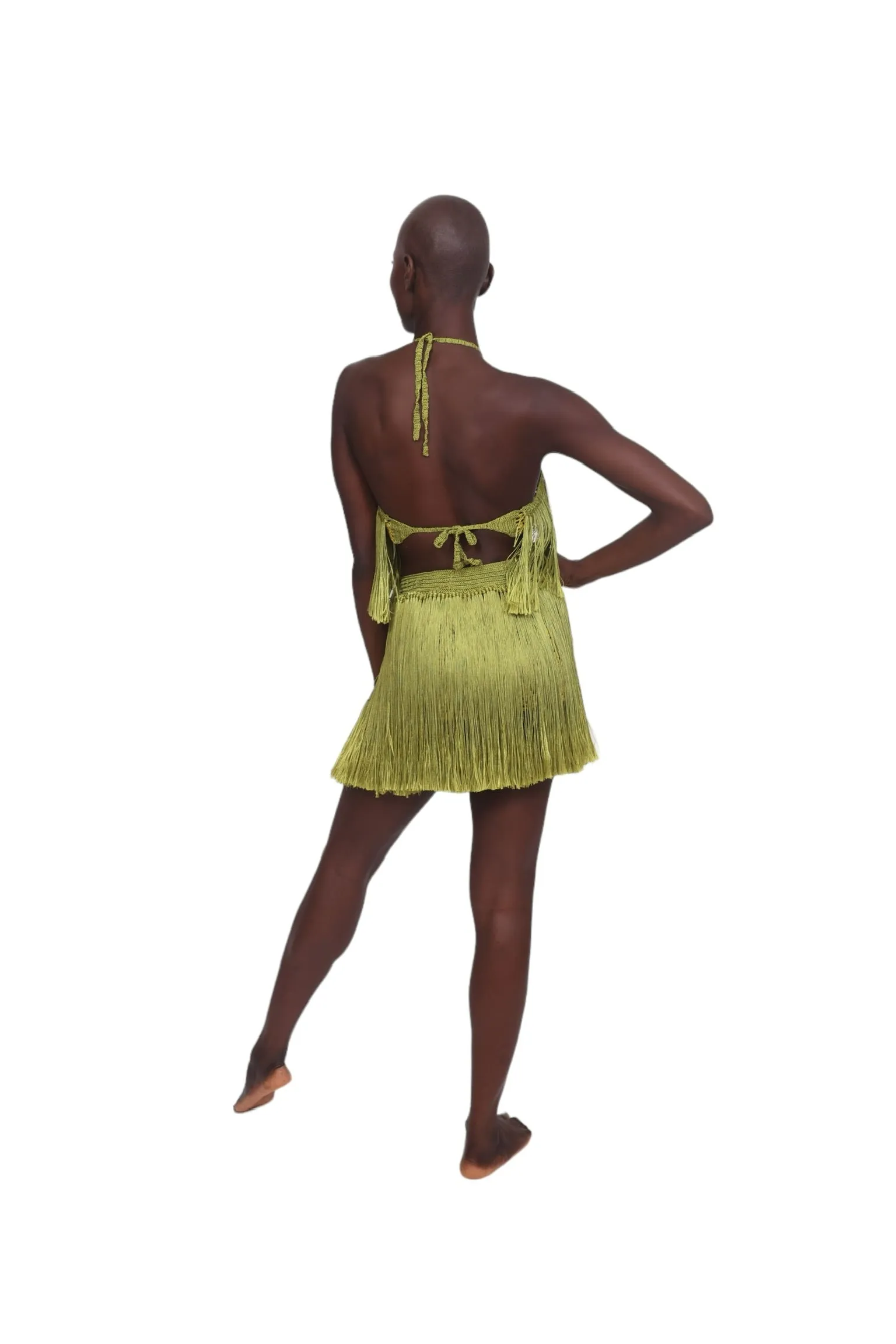 Crochet Fringe Skirt - Antique Moss