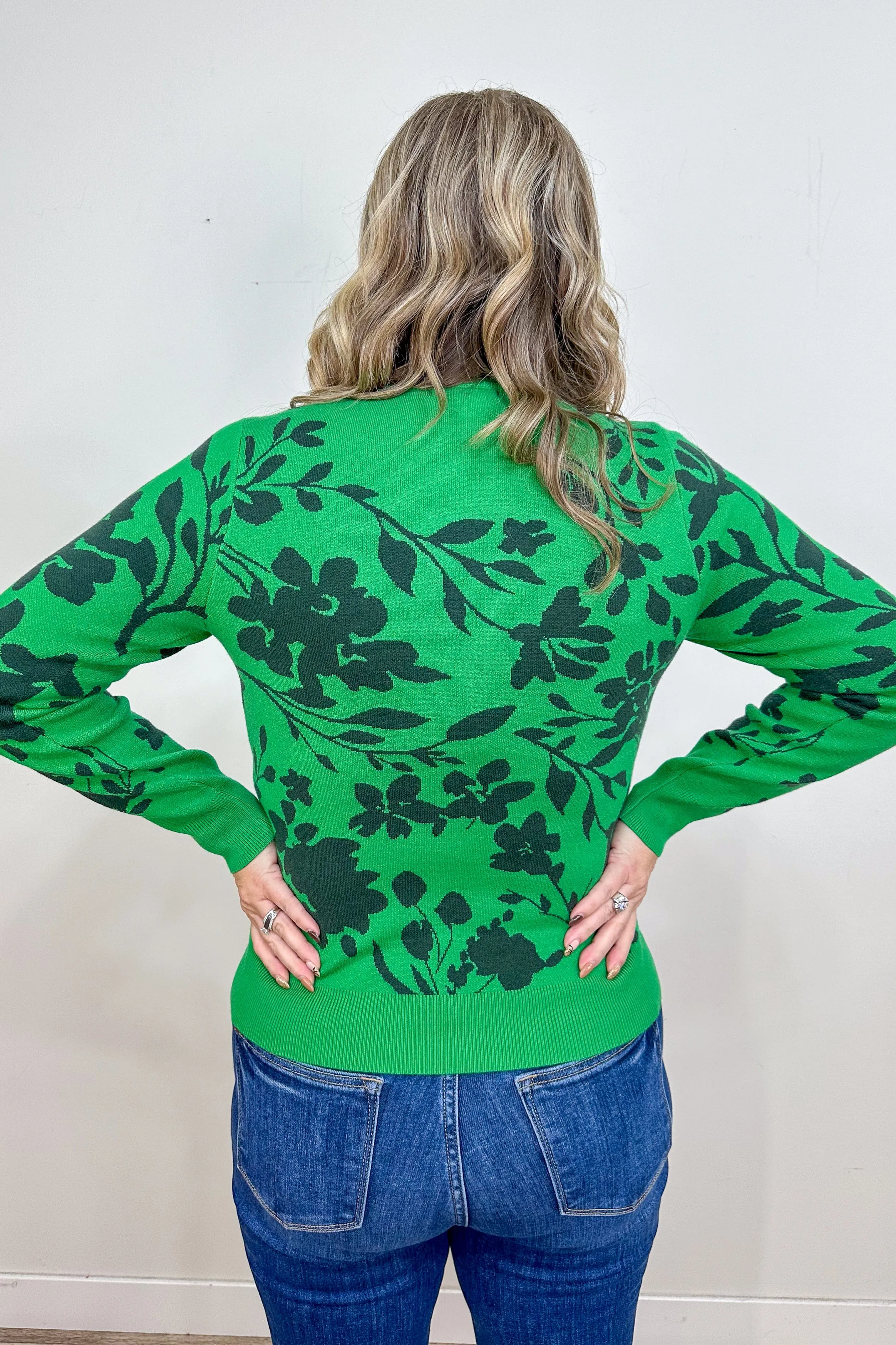 Emerald Green Floral Jaquard Sweater